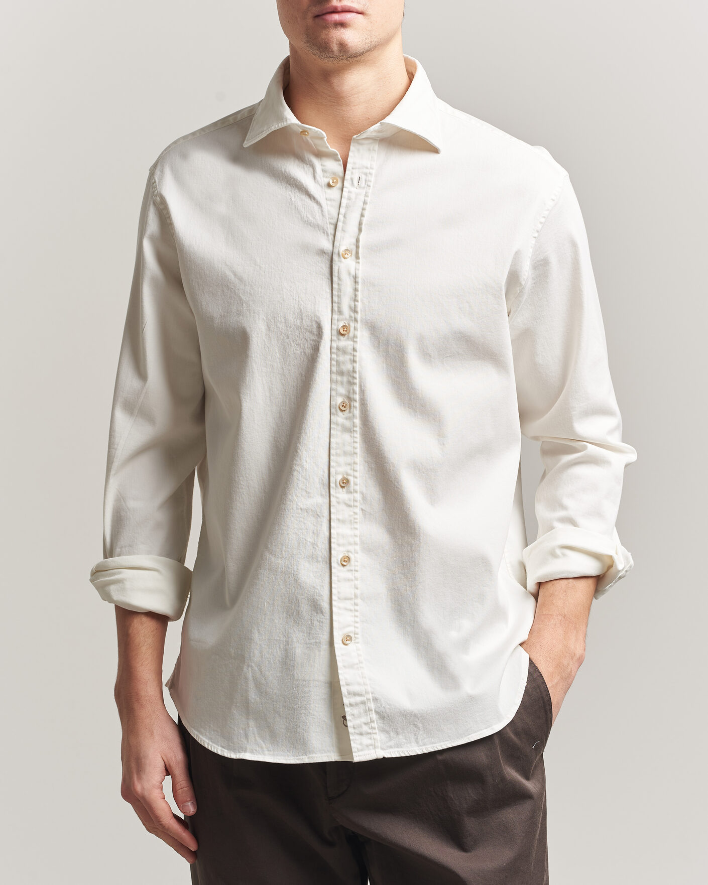 Herre | Skjorter | Stenströms | Regular Fit Garment Washed Denim Shirt White