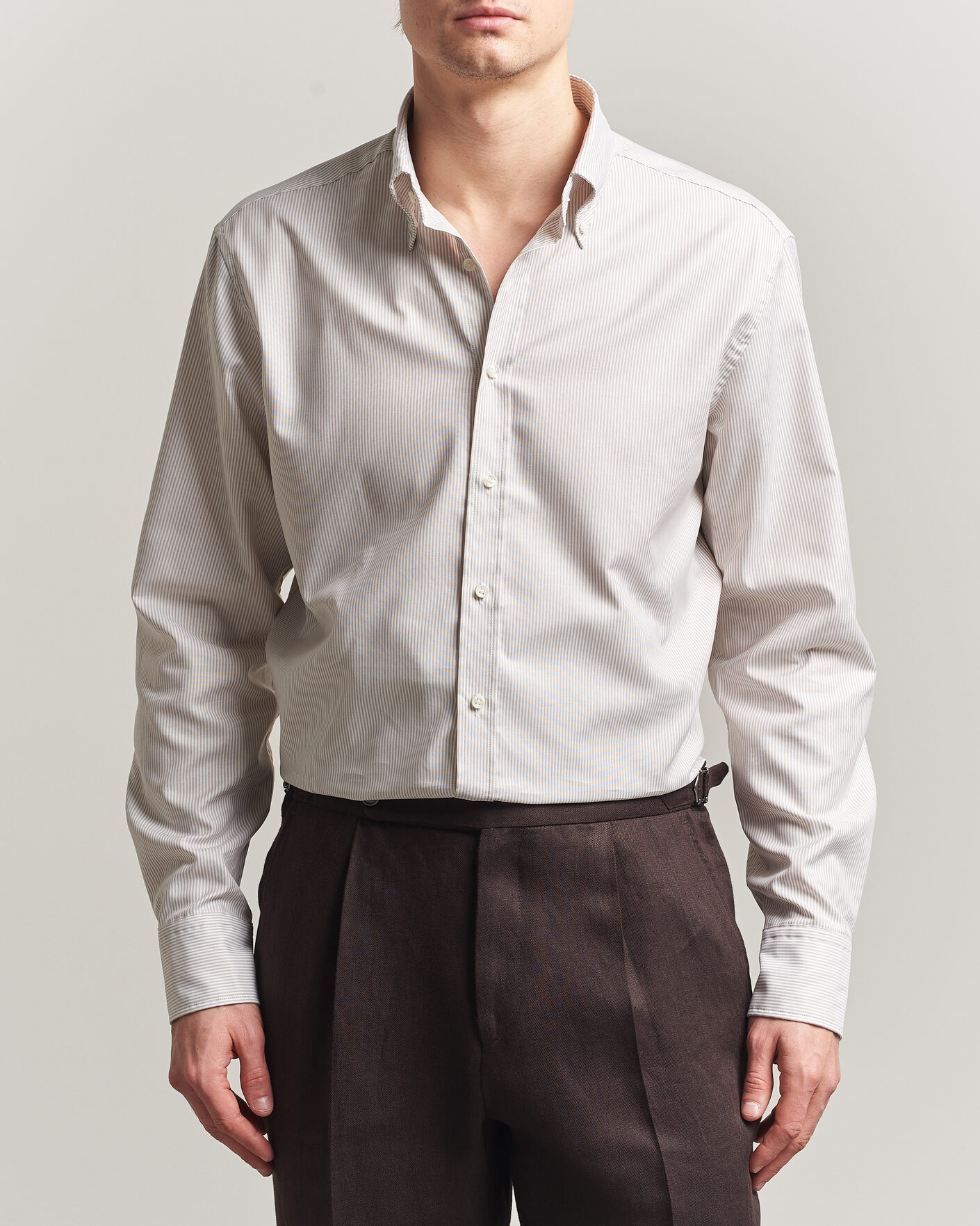 Herre | Skjorter | Stenströms | Regular Fit Thin Striped Oxford Shirt Beige