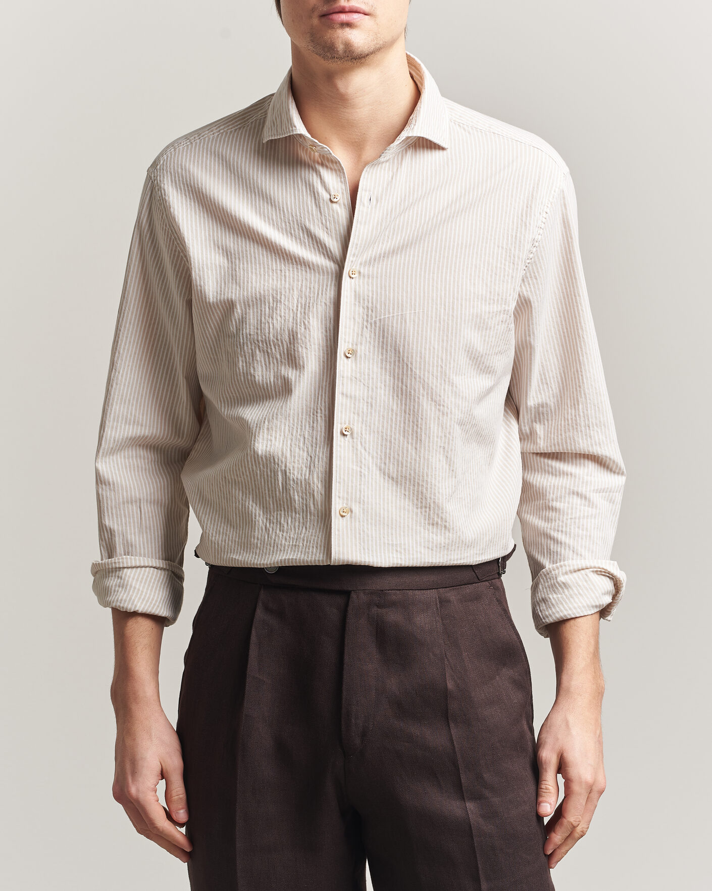 Herre | Skjorter | Stenströms | Regular Fit Structured Stripe Shirt Beige