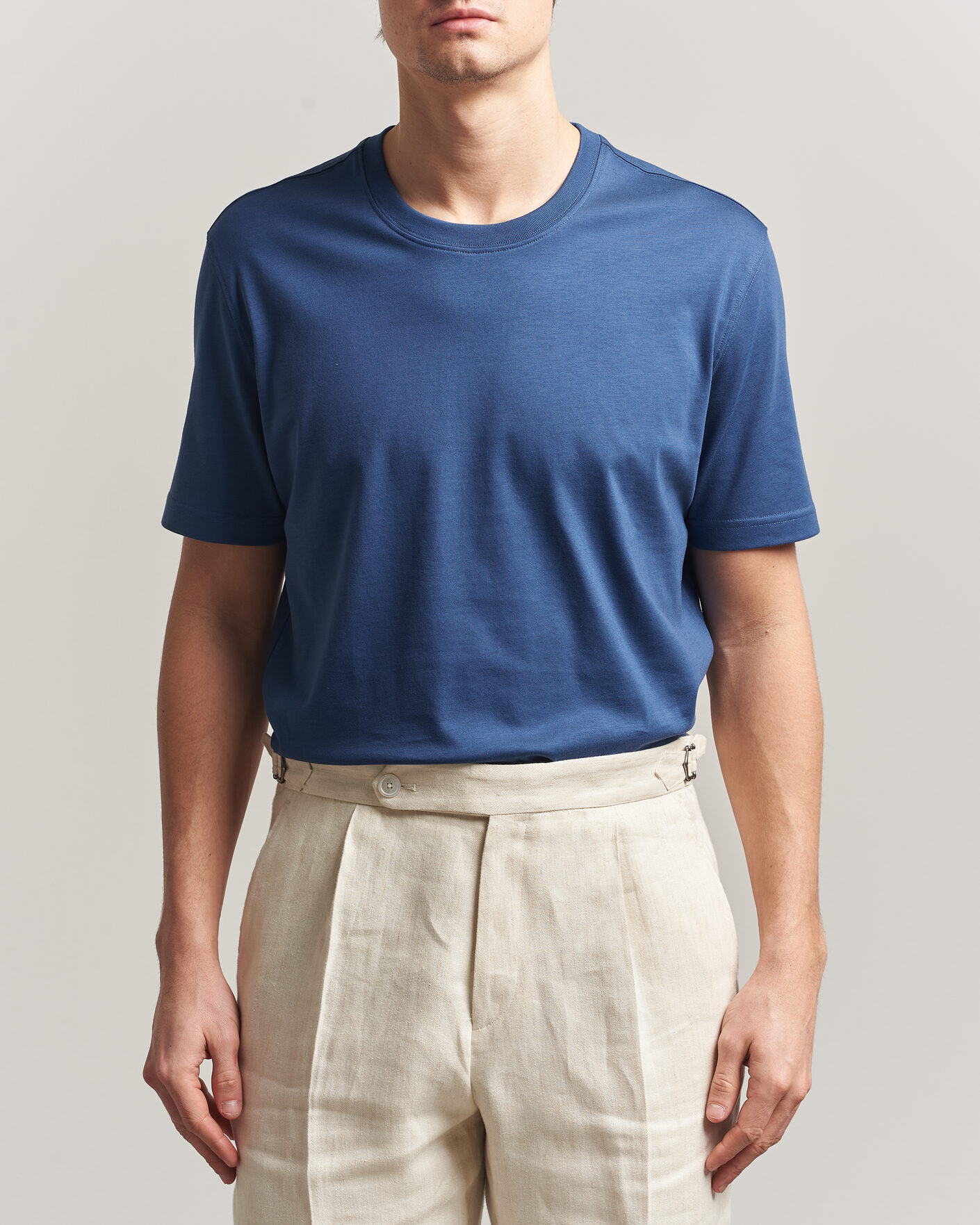 Herre | T-Shirts | Eton | Supima Cotton Crew Neck T-Shirt Mid Blue