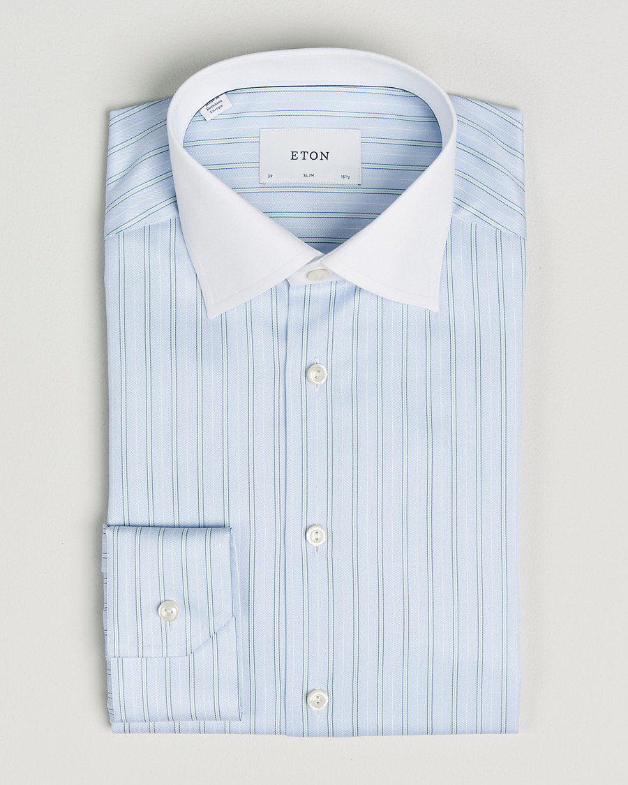 Herre | Skjorter | Eton | Slim Fit Signature Twill Striped Shirt Light Blue