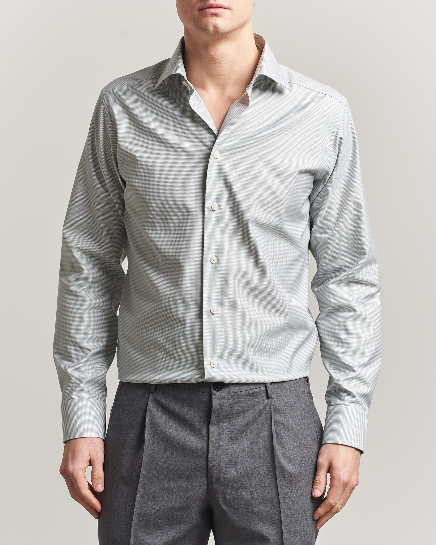 Herre | Skjorter | Eton | Slim Fit Signature Twill Houndstooth Shirt Light Green