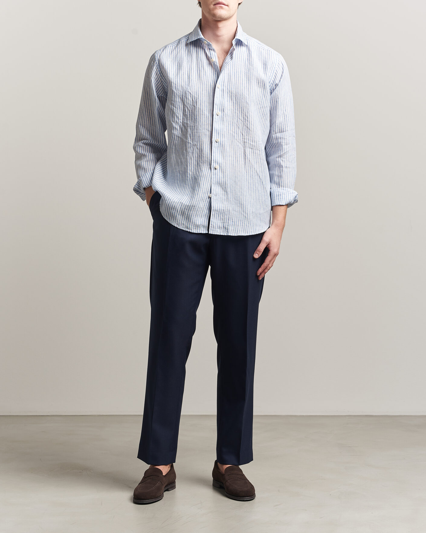 Herre | Skjorter | Eton | Casual Fit Striped Linen Shirt Light Blue