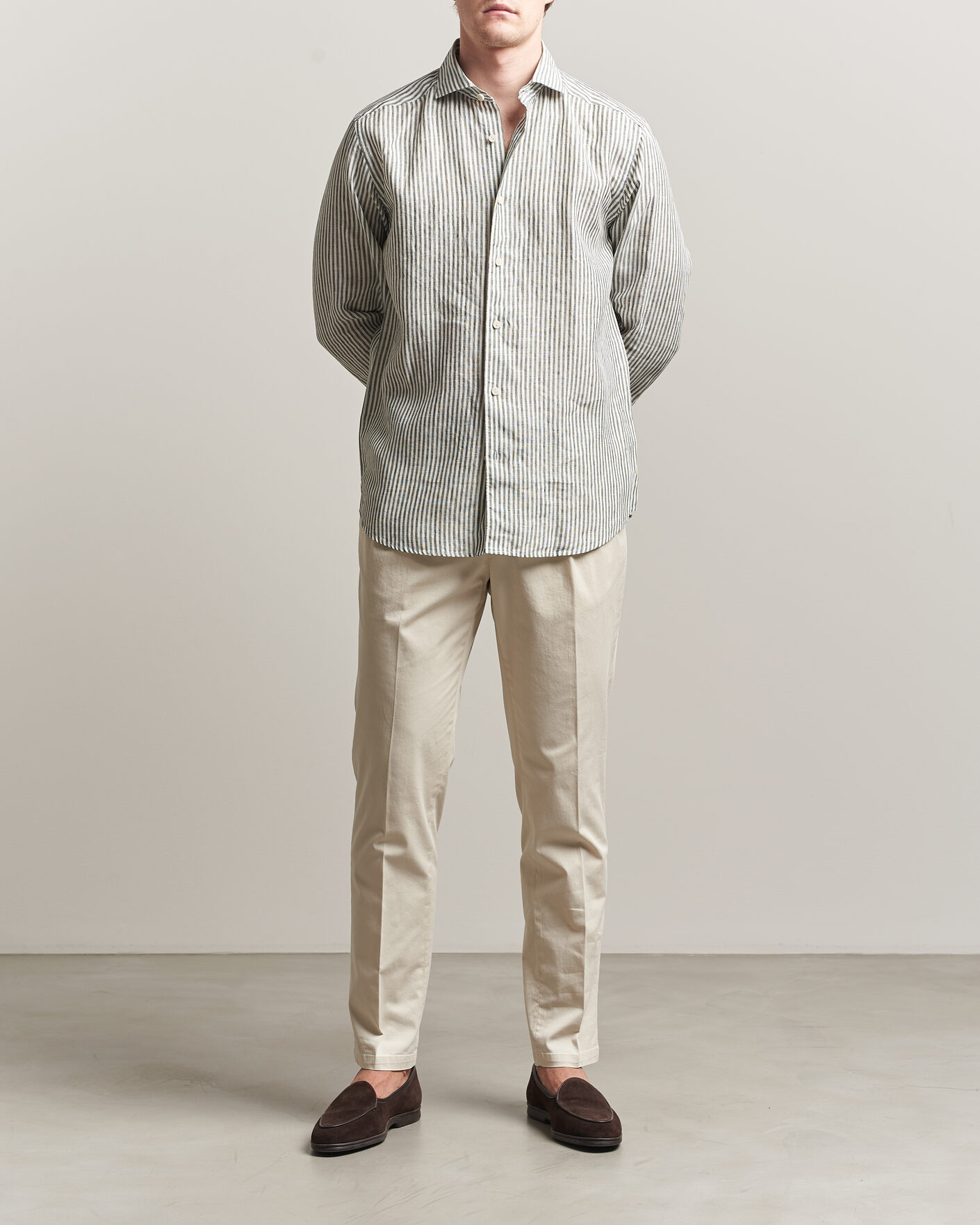Herre | Skjorter | Eton | Casual Fit Striped Linen Shirt Dark Green