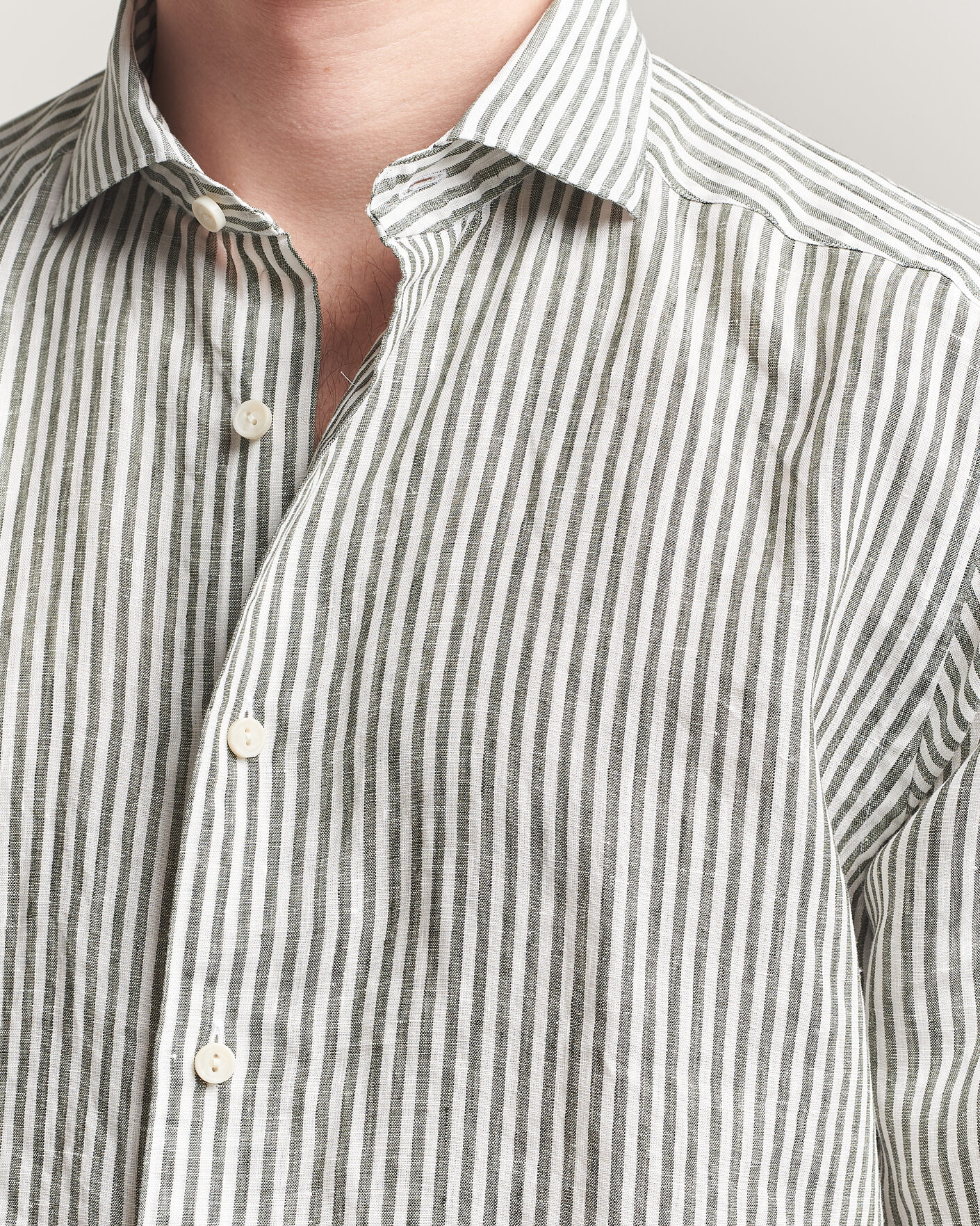 Herre | Skjorter | Eton | Casual Fit Striped Linen Shirt Dark Green