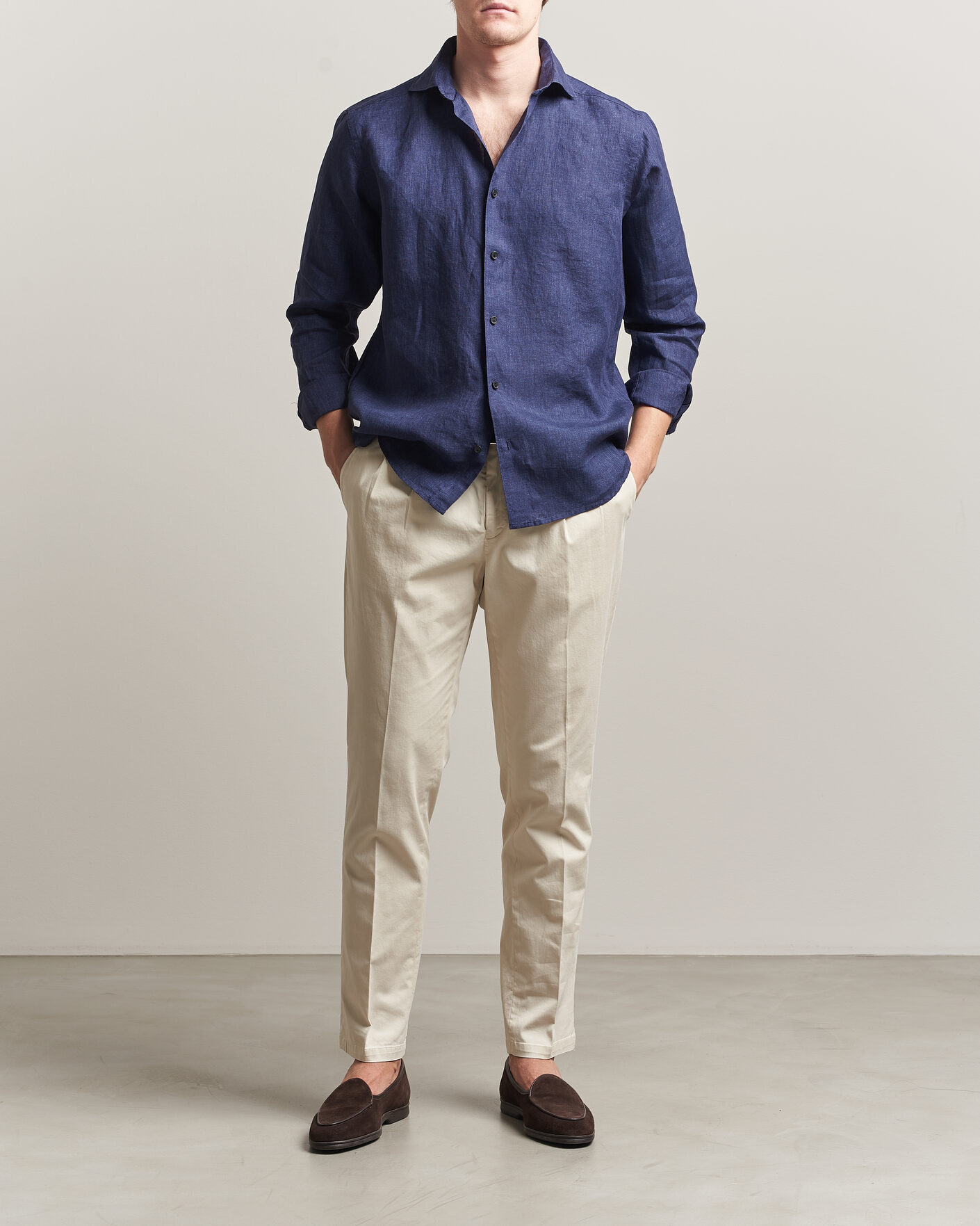 Herre | Skjorter | Eton | Casual Fit Linen Shirt Navy Blue