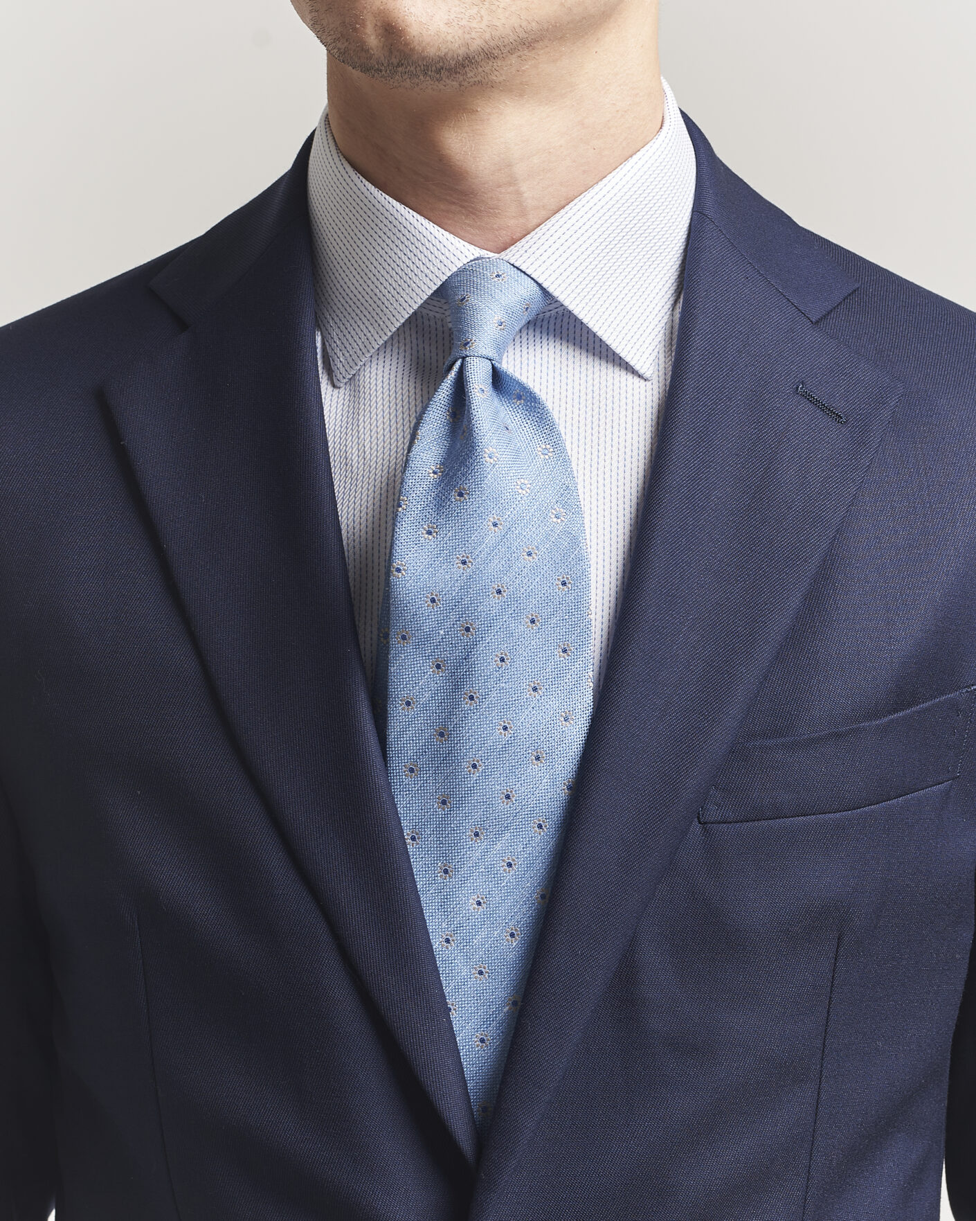 Herre | Slips | Eton | Floral Linen Silk Tie Light Blue