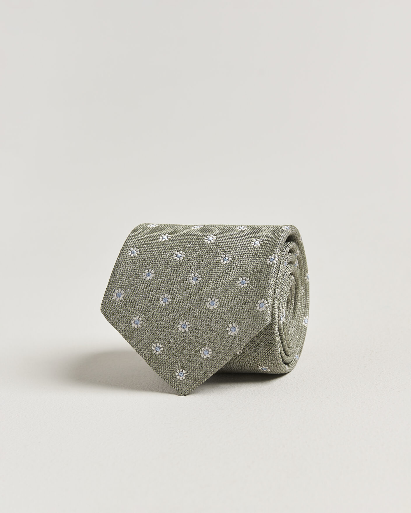Herre | Slips | Eton | Floral Linen Silk Tie Light Green
