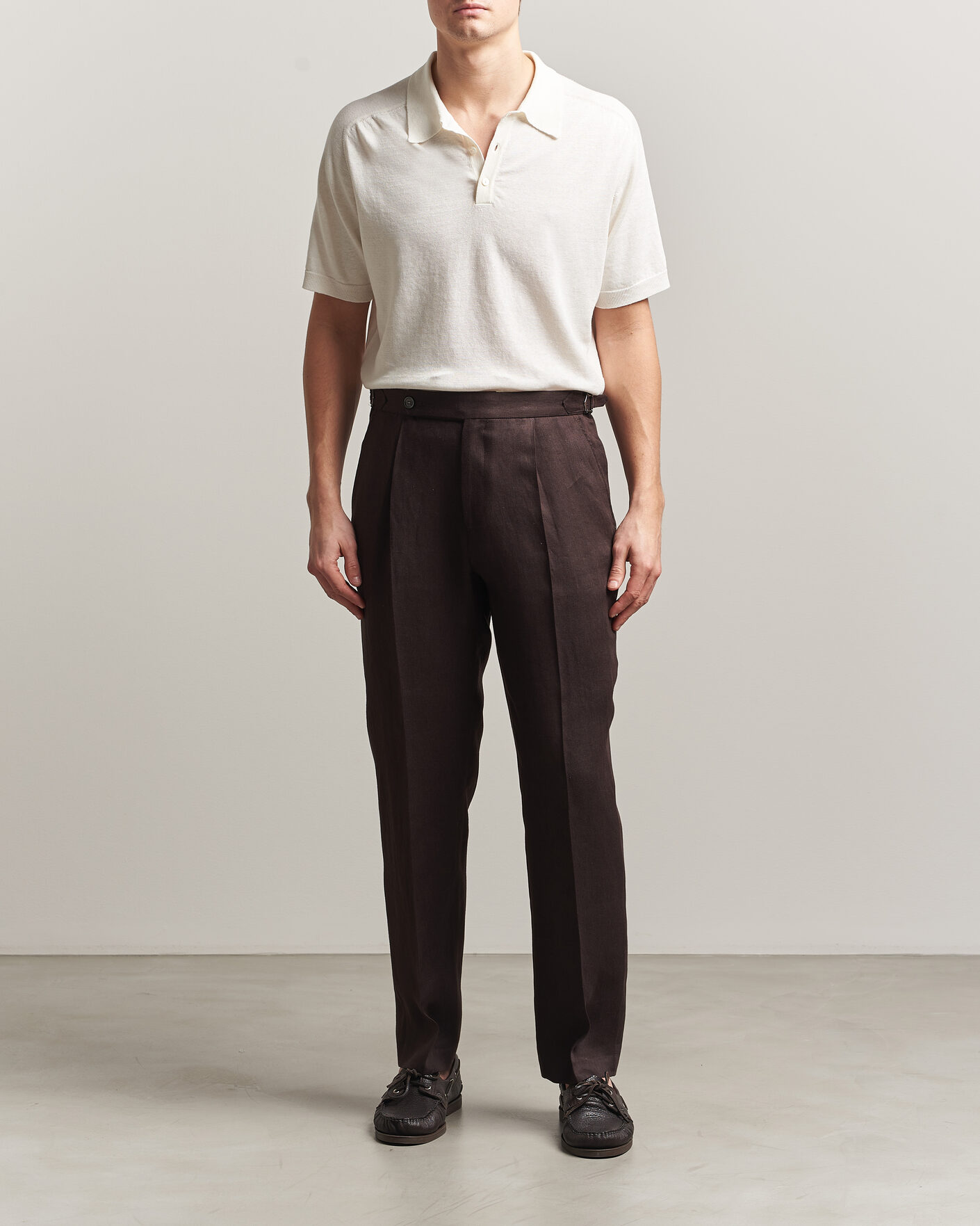 Herre | Polotrøjer | Eton | Cotton Linen Fine Knit Polo White