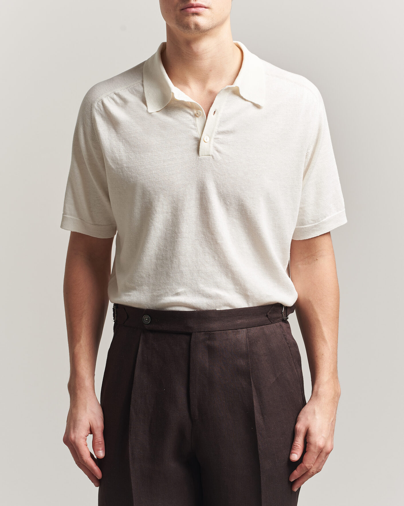 Herre | Polotrøjer | Eton | Cotton Linen Fine Knit Polo White