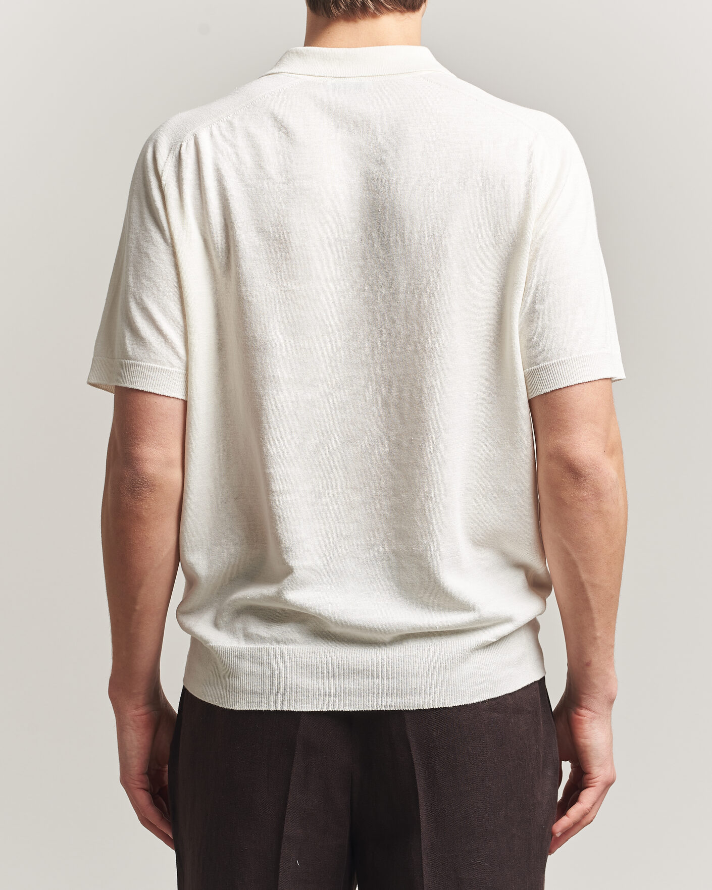Herre | Polotrøjer | Eton | Cotton Linen Fine Knit Polo White