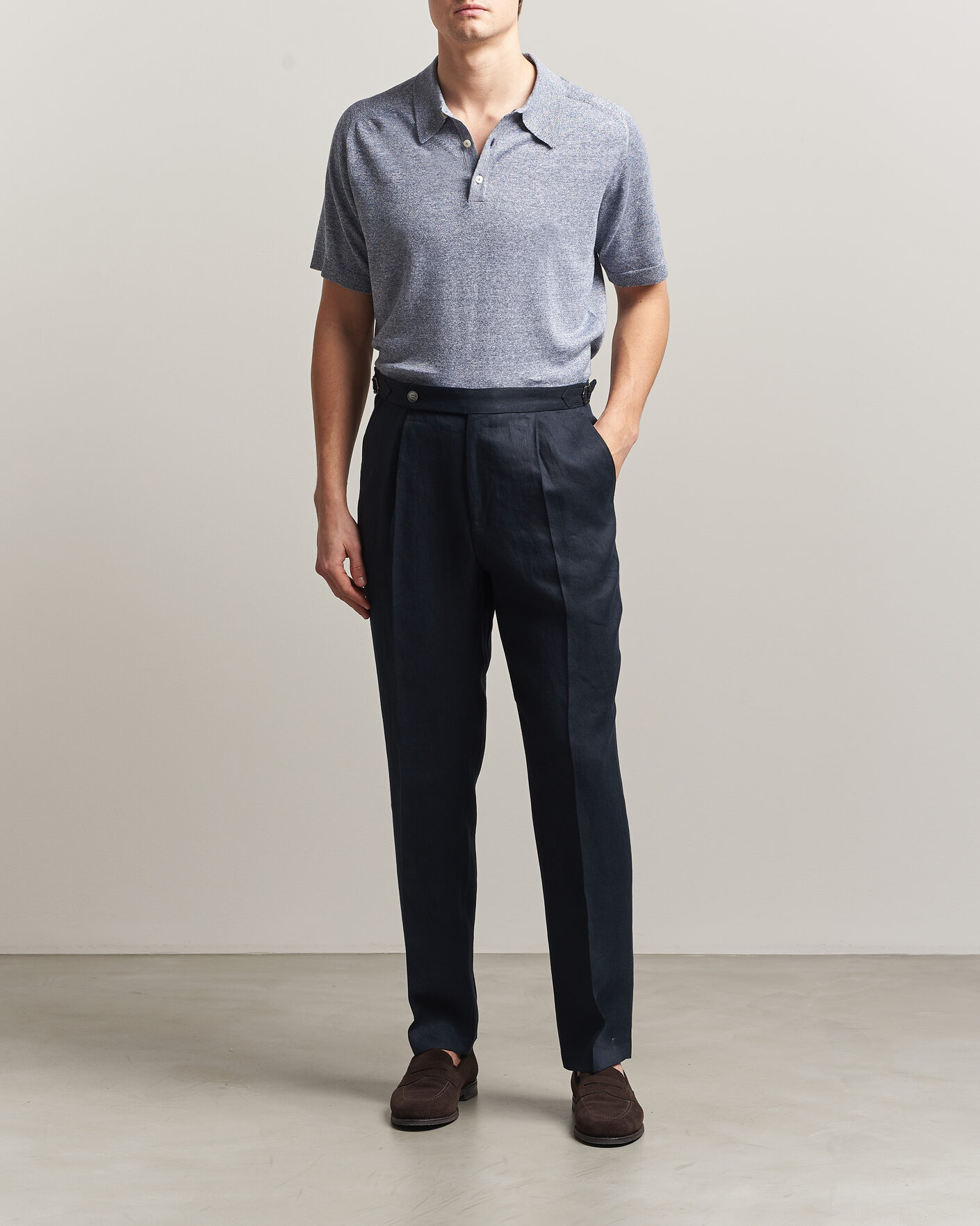 Herre | Polotrøjer | Eton | Cotton Linen Fine Knit Polo Blue