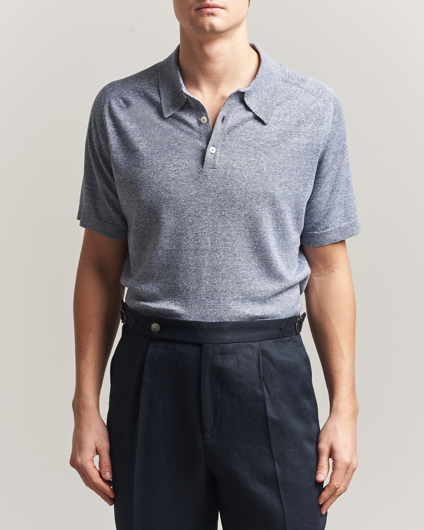 Herre | Polotrøjer | Eton | Cotton Linen Fine Knit Polo Blue