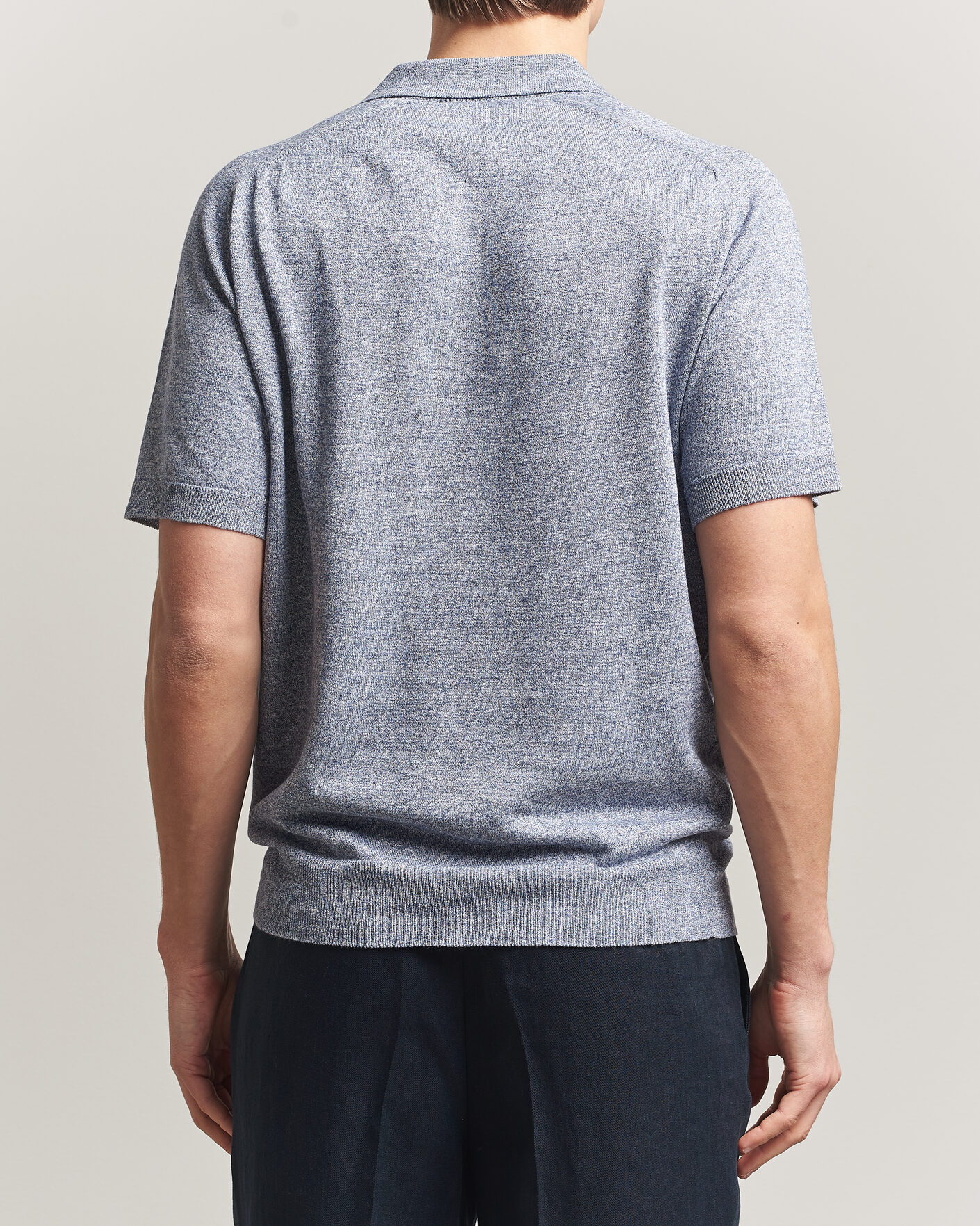Herre | Polotrøjer | Eton | Cotton Linen Fine Knit Polo Blue