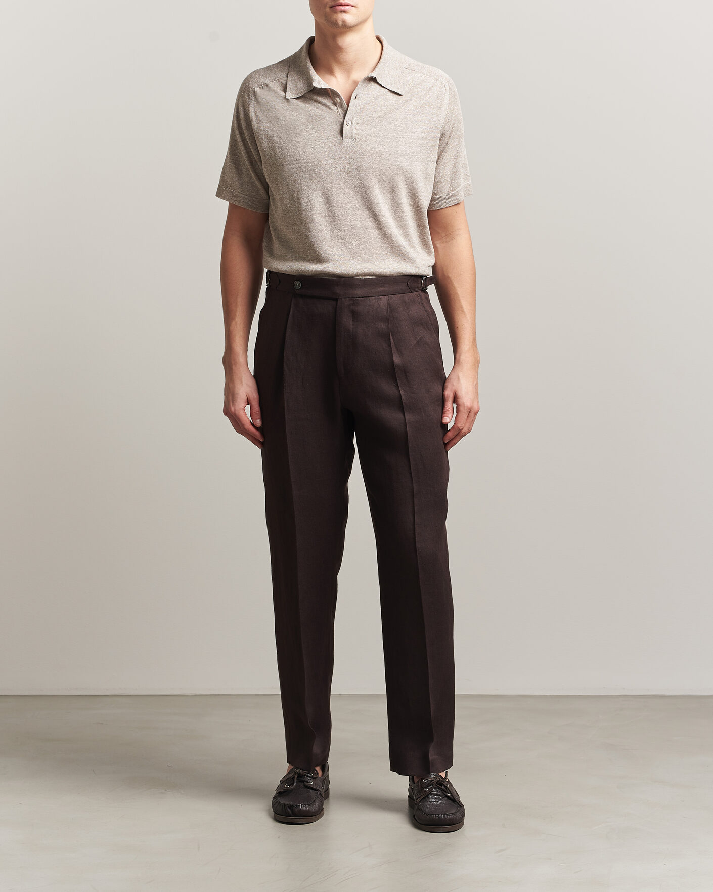 Herre | Polotrøjer | Eton | Cotton Linen Fine Knit Polo Beige