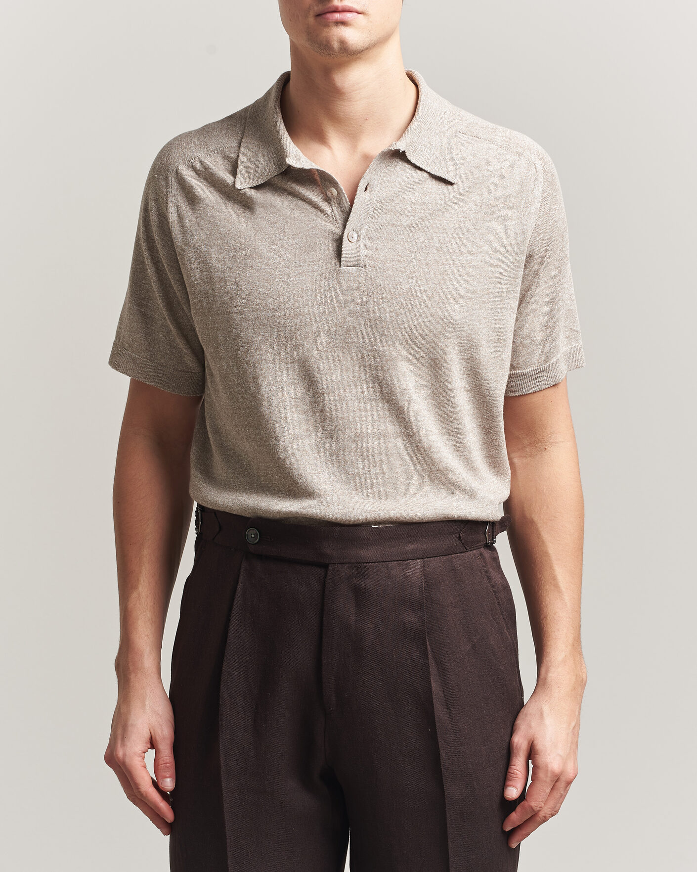 Herre | Polotrøjer | Eton | Cotton Linen Fine Knit Polo Beige