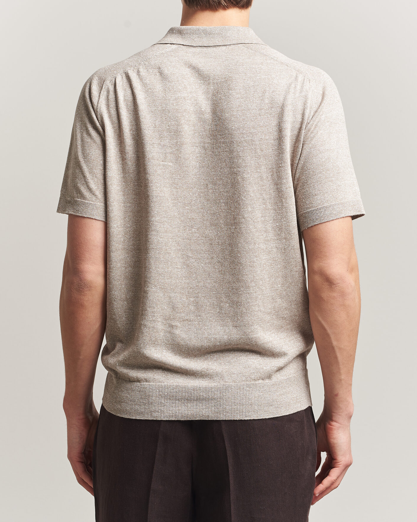 Herre | Polotrøjer | Eton | Cotton Linen Fine Knit Polo Beige