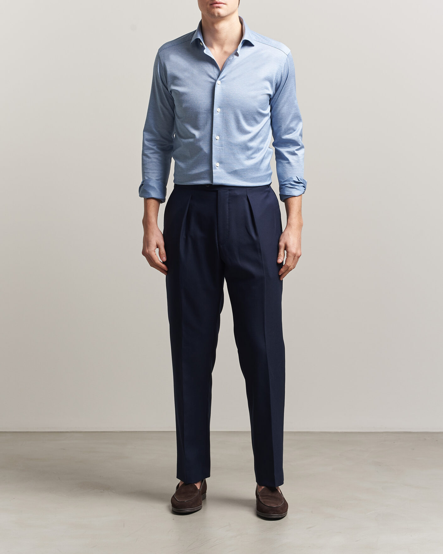 Herre | Skjorter | Eton | Filo di Scozia Knitted Shirt Light Blue