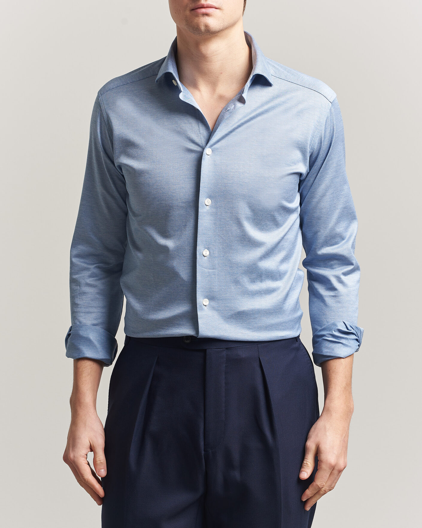 Herre | Skjorter | Eton | Filo di Scozia Knitted Shirt Light Blue