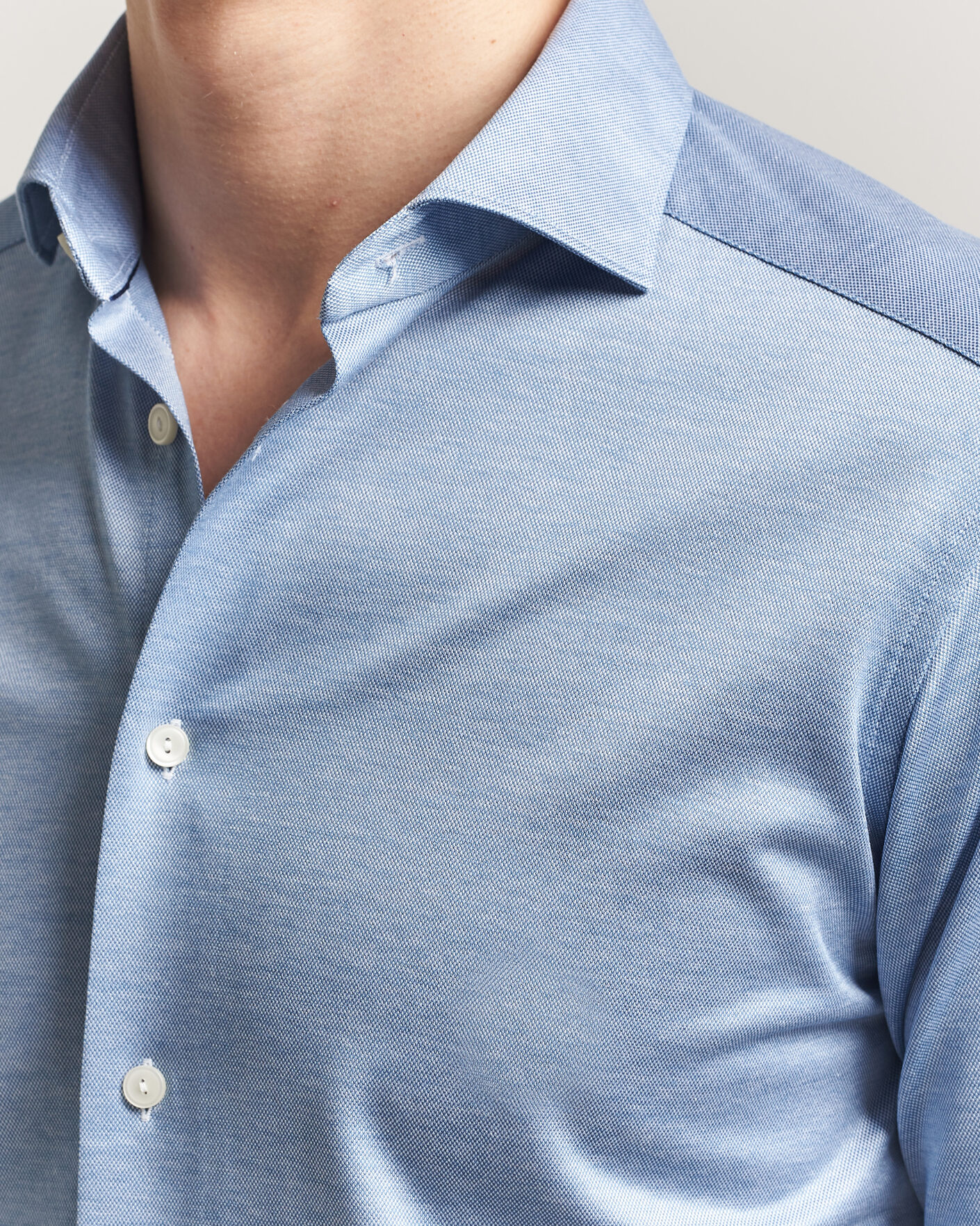 Herre | Skjorter | Eton | Filo di Scozia Knitted Shirt Light Blue