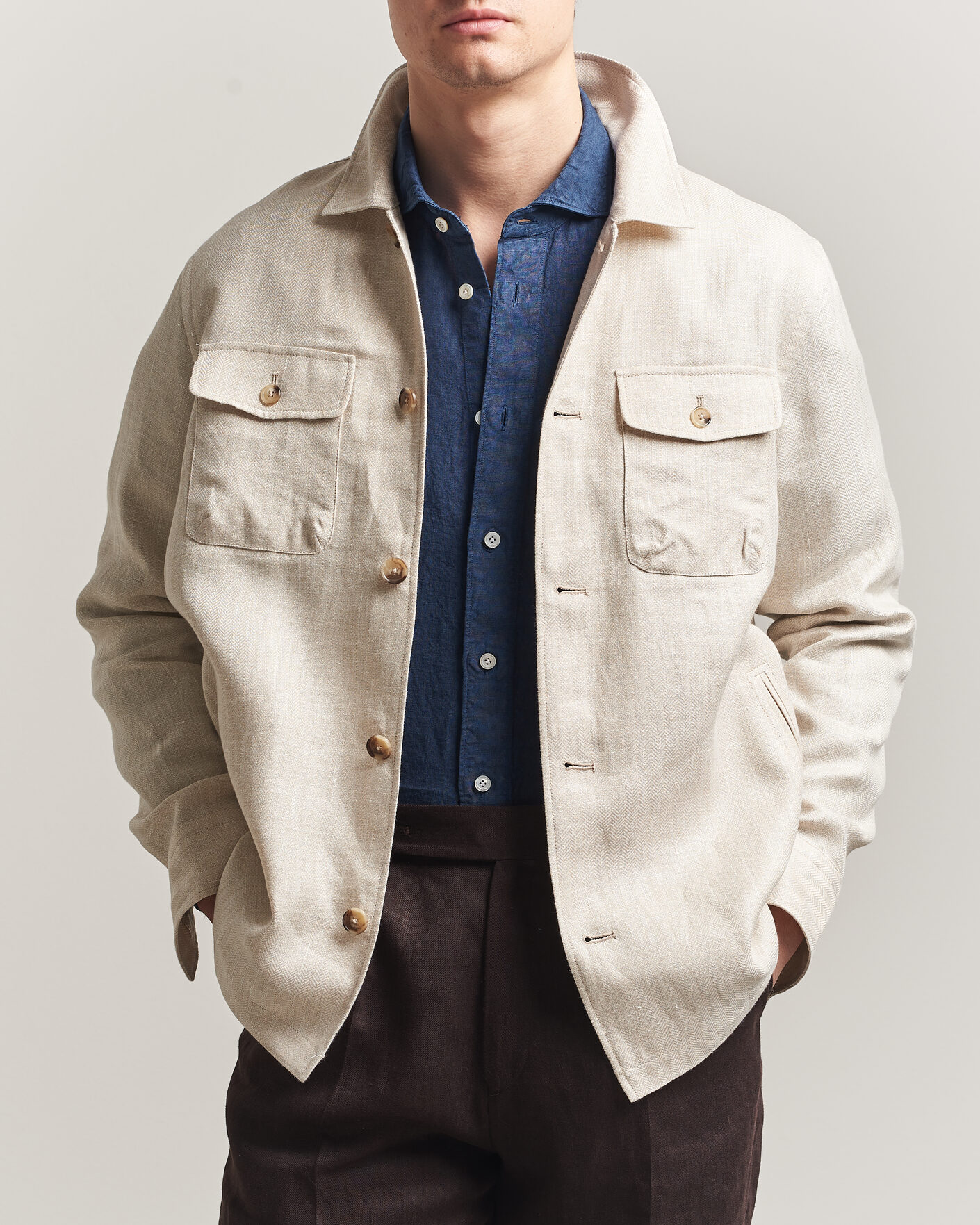 Herre | Jakker | Eton | Four Pocket Linen Lyocell Shirt Jacket Off White