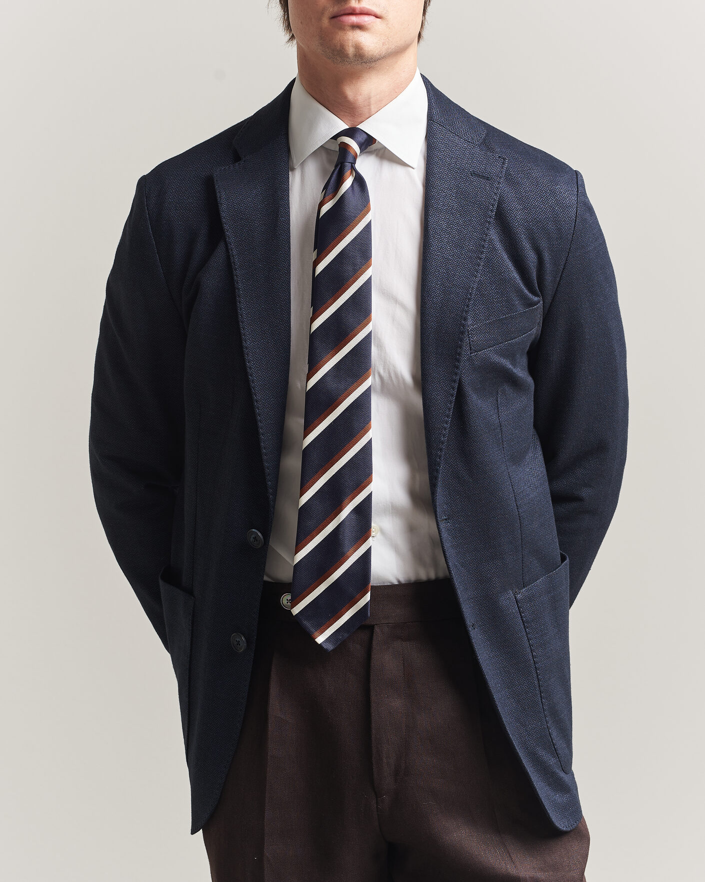 Herre | Blazere & jakker | Eton | Linen Jersey Herringbone Blazer Navy Blue