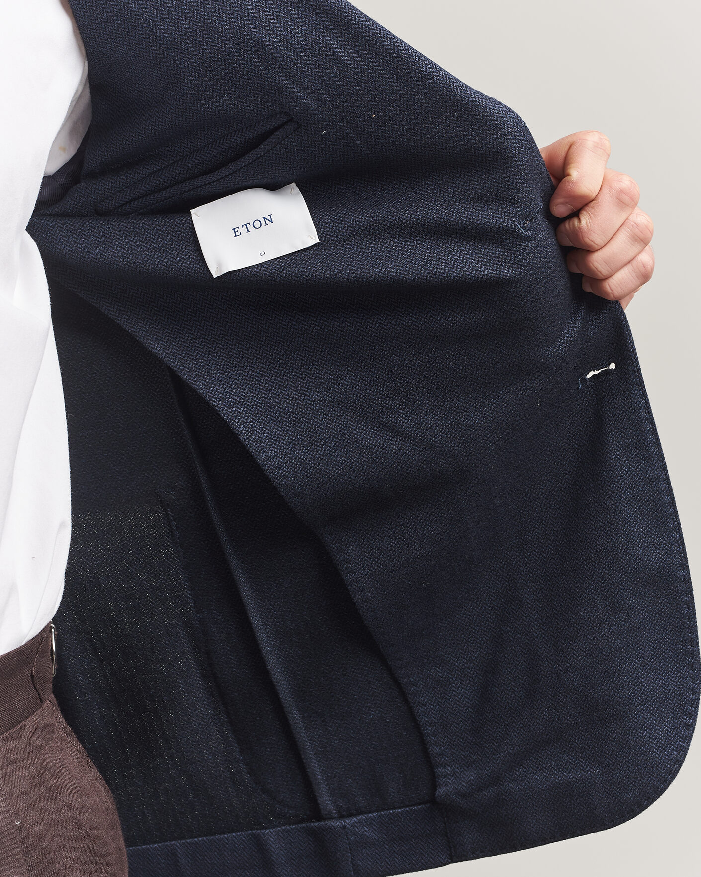 Herre | Blazere & jakker | Eton | Linen Jersey Herringbone Blazer Navy Blue