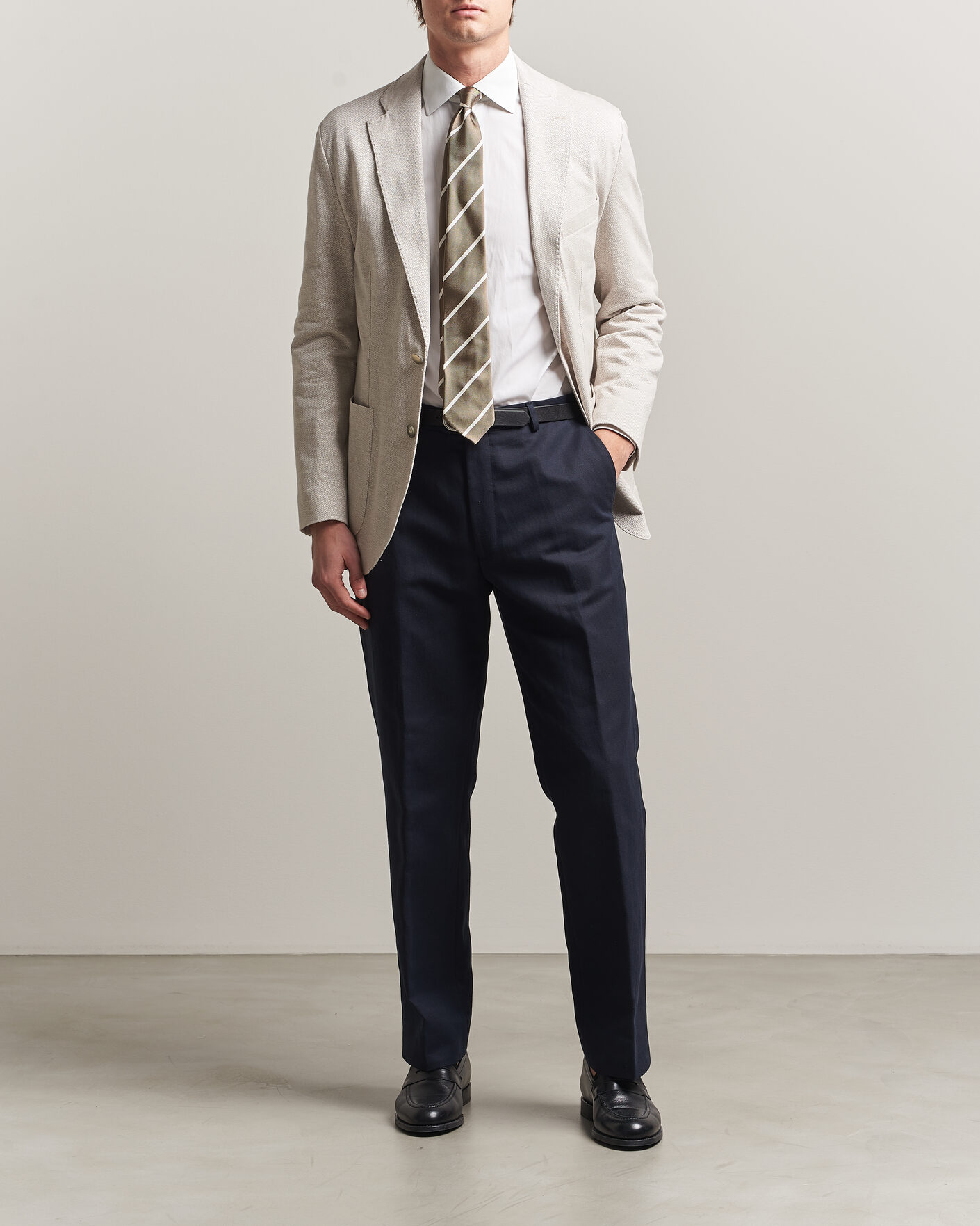 Herre | Blazere & jakker | Eton | Linen Jersey Herringbone Blazer Beige