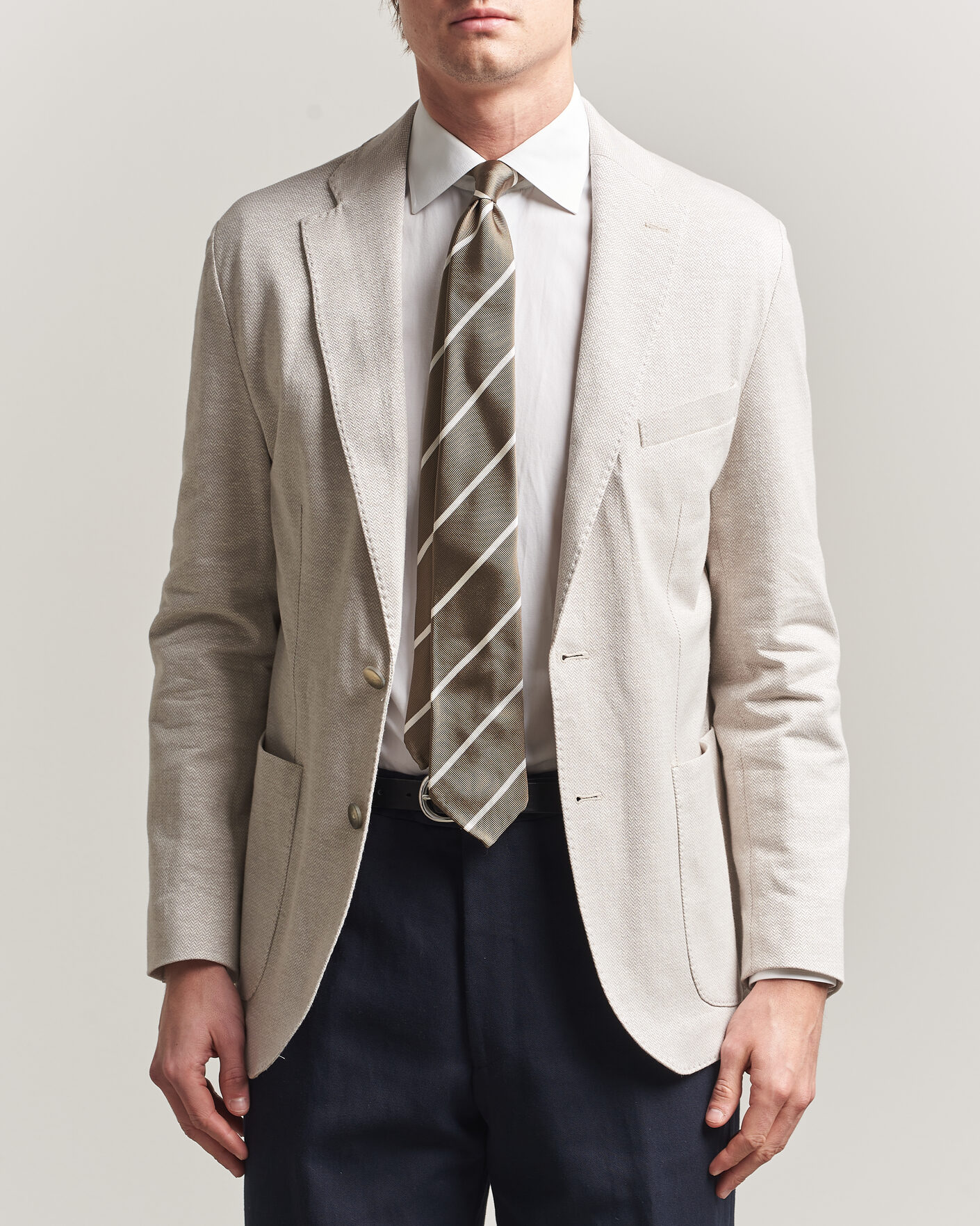 Herre | Blazere & jakker | Eton | Linen Jersey Herringbone Blazer Beige
