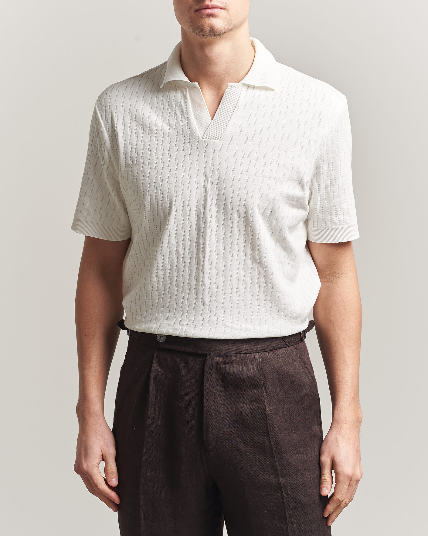 Herre | Polotrøjer | Eton | Open Collar Jacquard Polo Off White