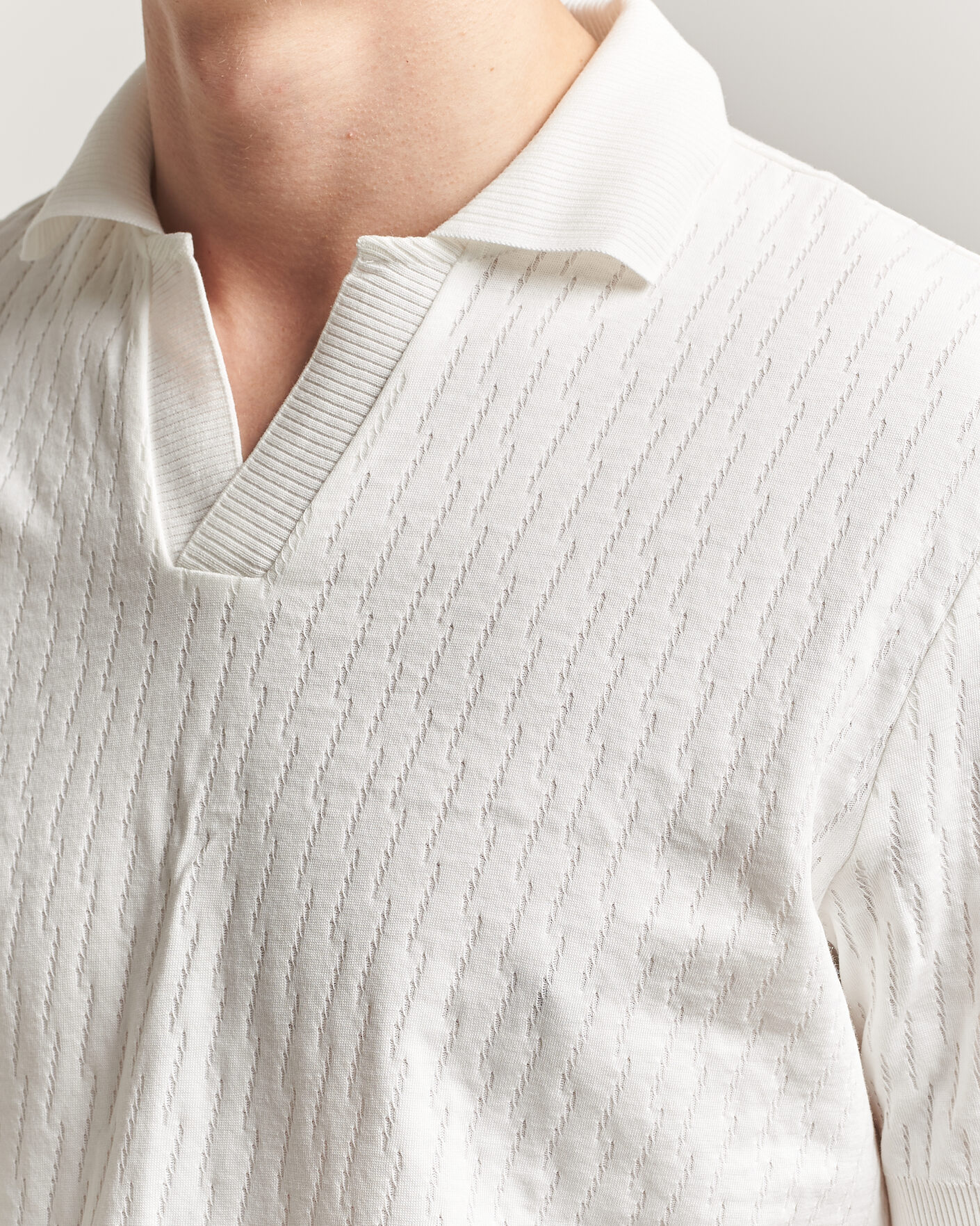 Herre | Polotrøjer | Eton | Open Collar Jacquard Polo Off White