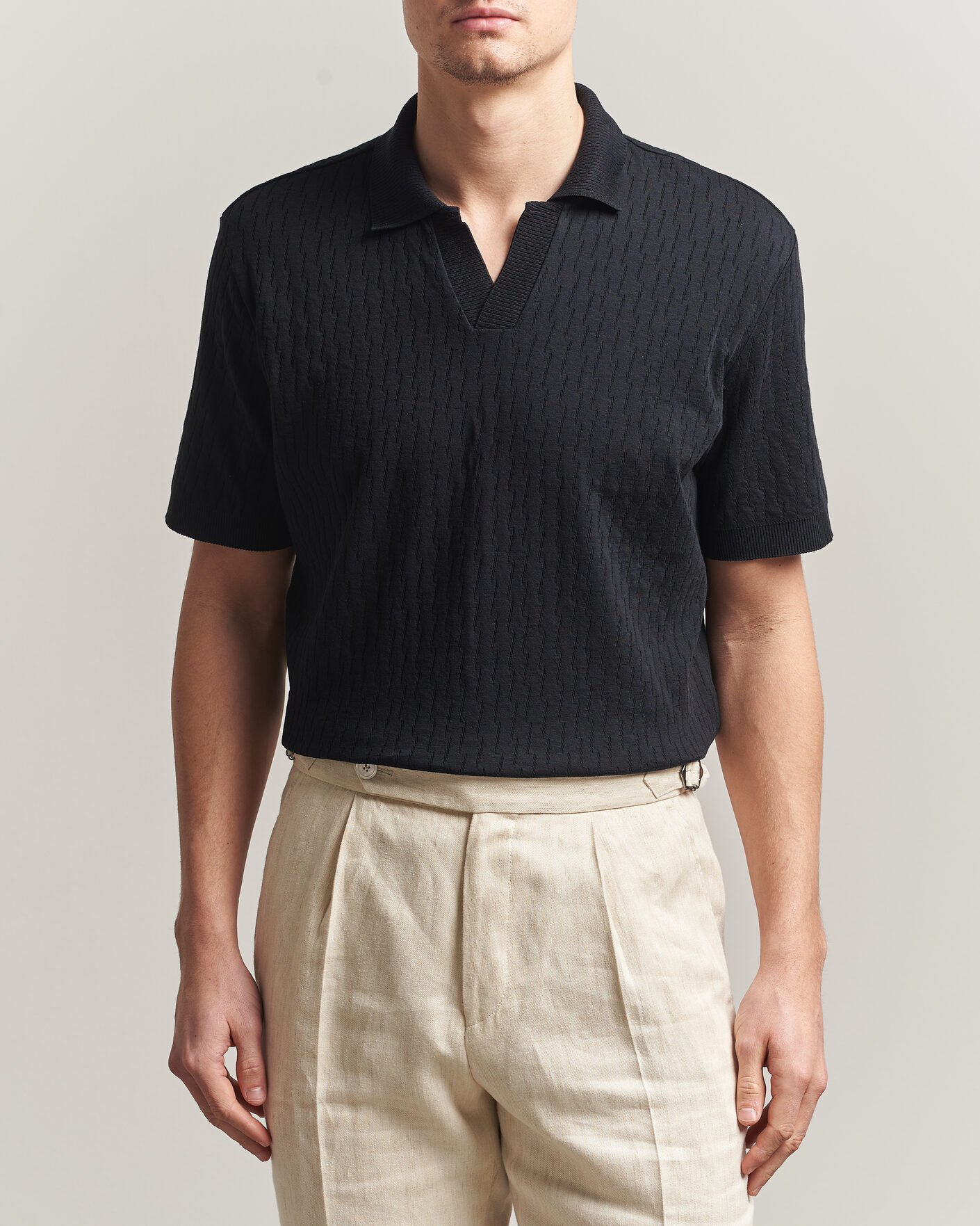 Herre | Polotrøjer | Eton | Open Collar Jacquard Polo Black