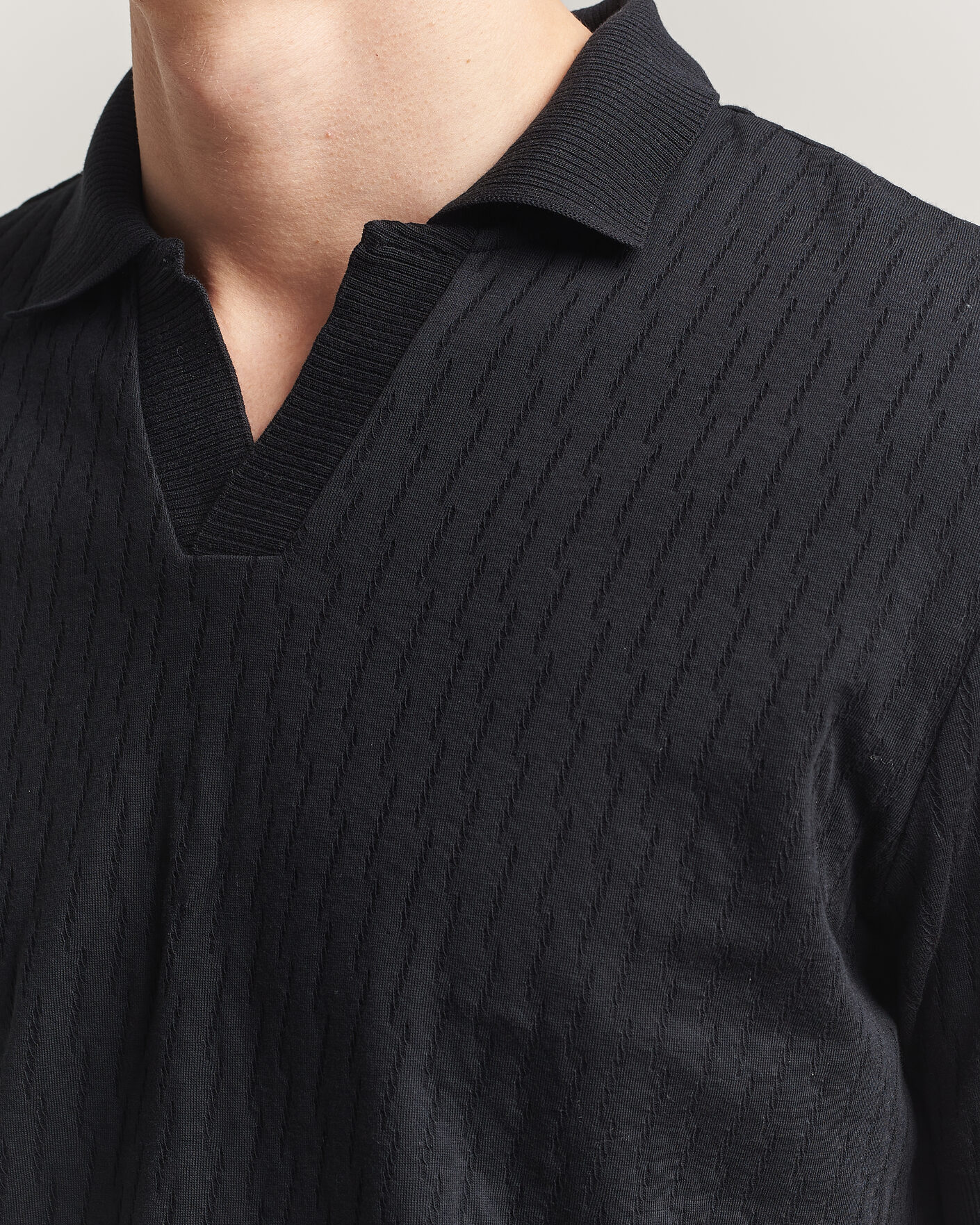Herre | Polotrøjer | Eton | Open Collar Jacquard Polo Black