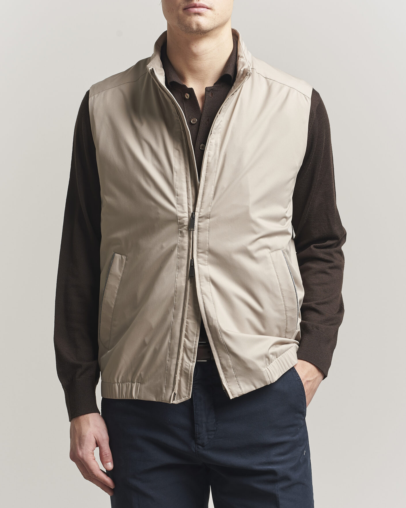 Herre | Veste | Eton | Lightweight Wind Vest Beige