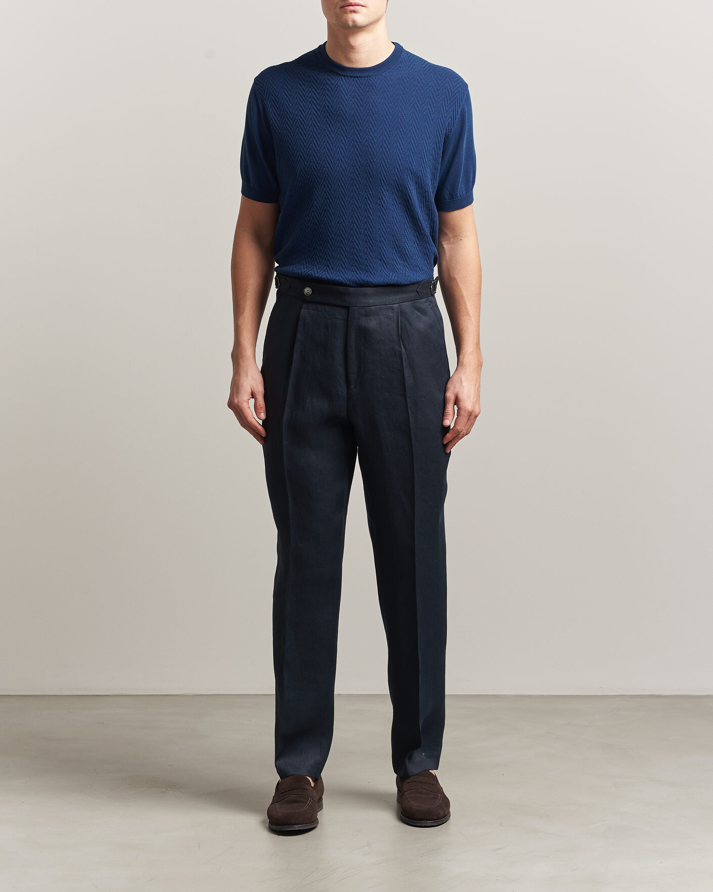 Herre | T-Shirts | Eton | Cotton Knitted Crew Neck T-Shirt Navy Blue