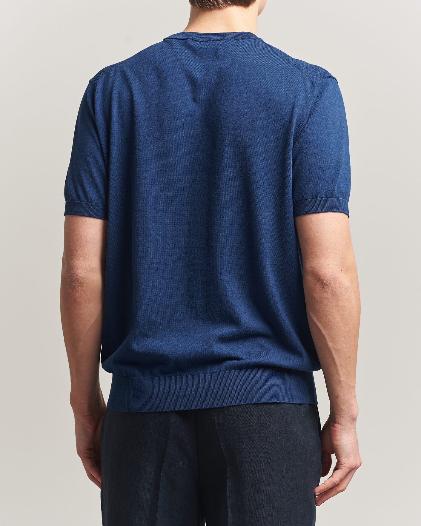Herre | T-Shirts | Eton | Cotton Knitted Crew Neck T-Shirt Navy Blue