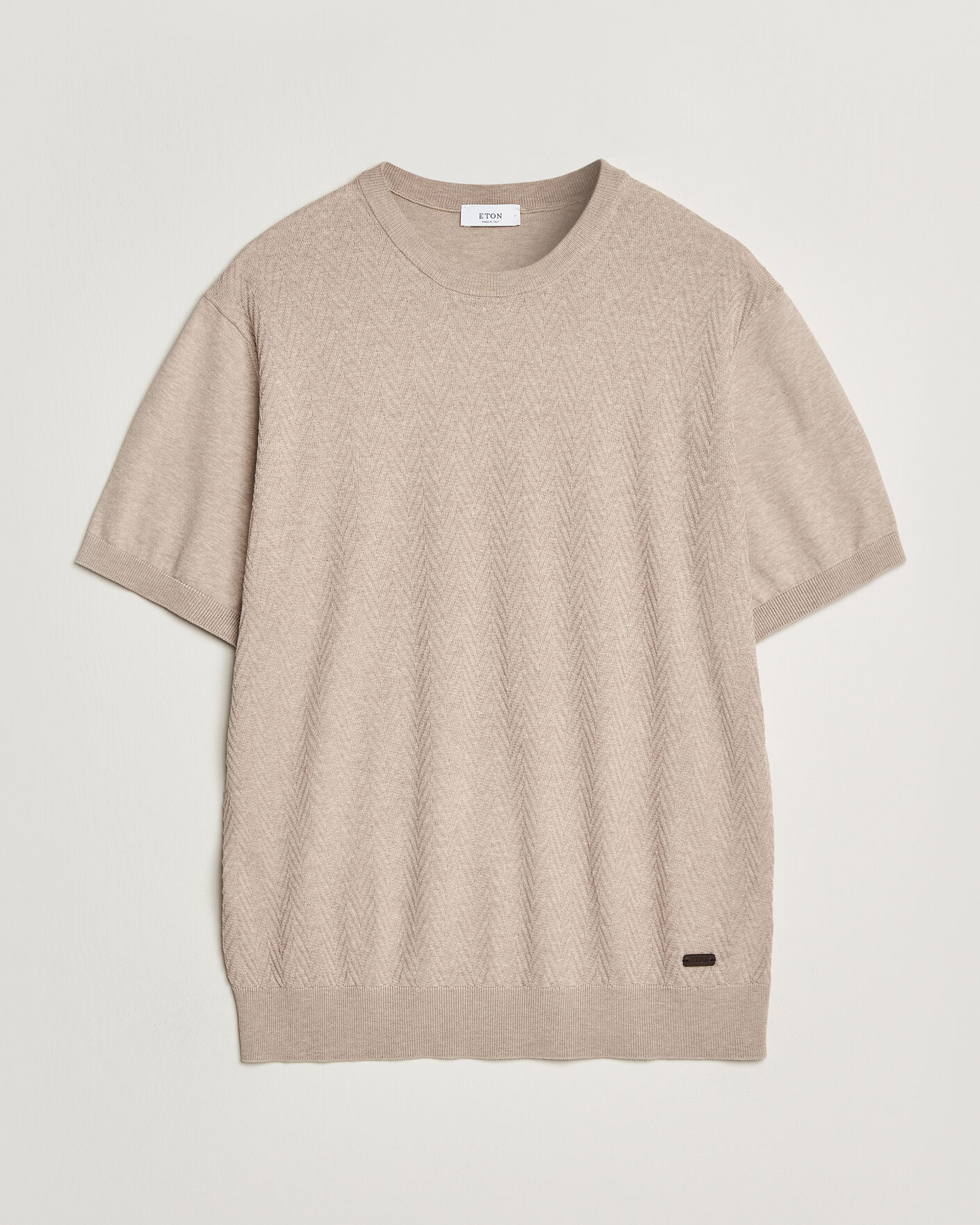 Herre | T-Shirts | Eton | Cotton Knitted Crew Neck T-Shirt Beige