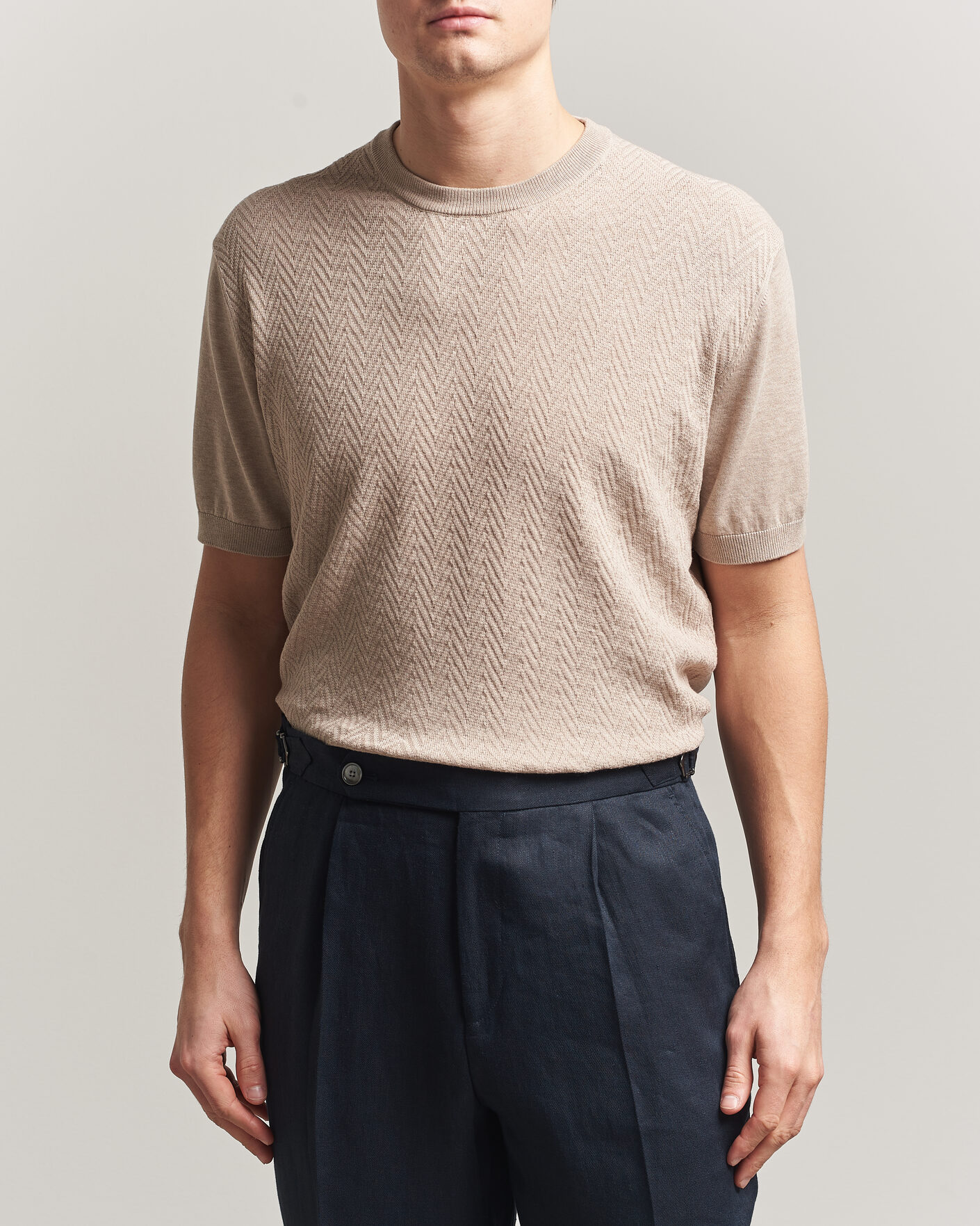 Herre | T-Shirts | Eton | Cotton Knitted Crew Neck T-Shirt Beige