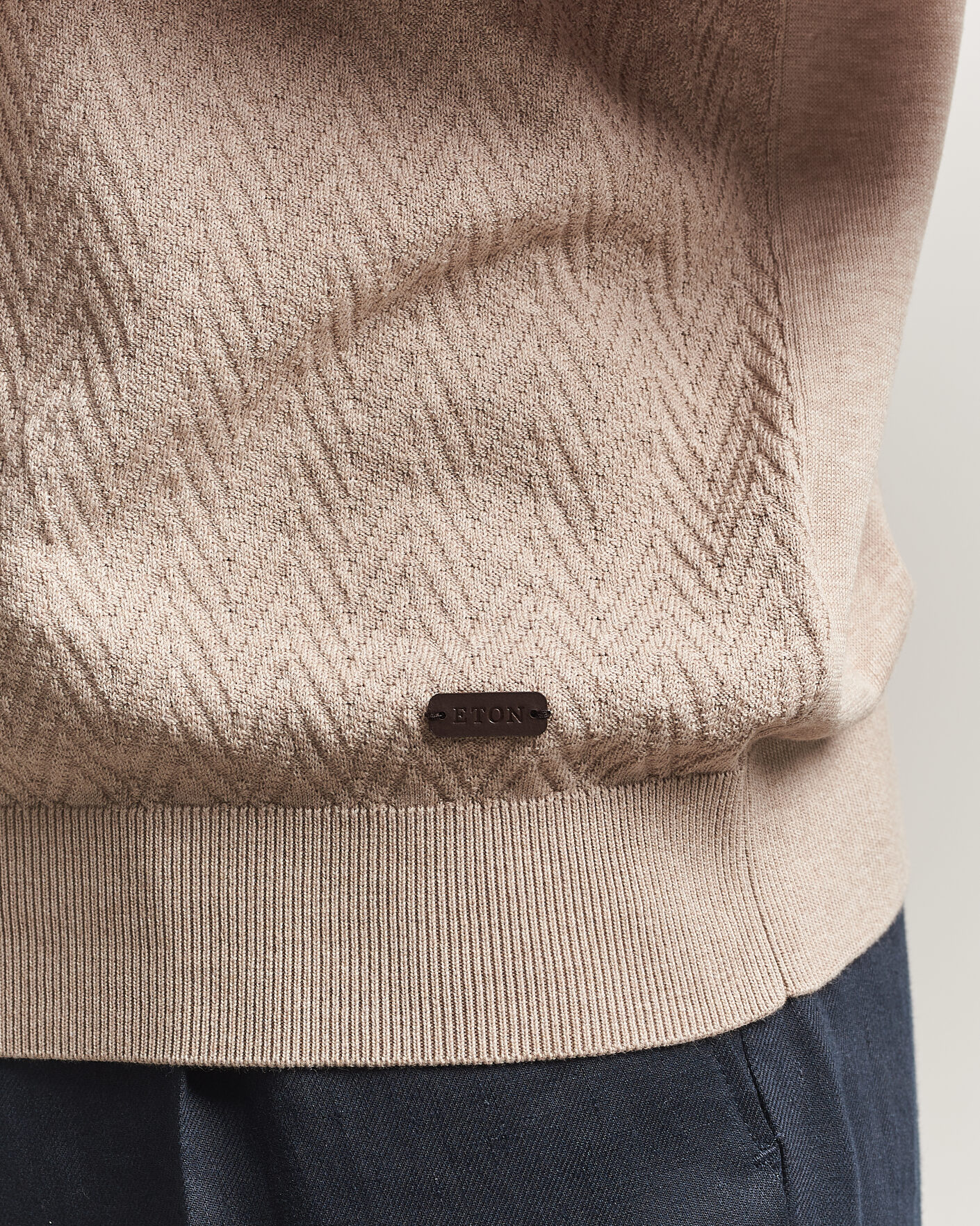 Herre | T-Shirts | Eton | Cotton Knitted Crew Neck T-Shirt Beige