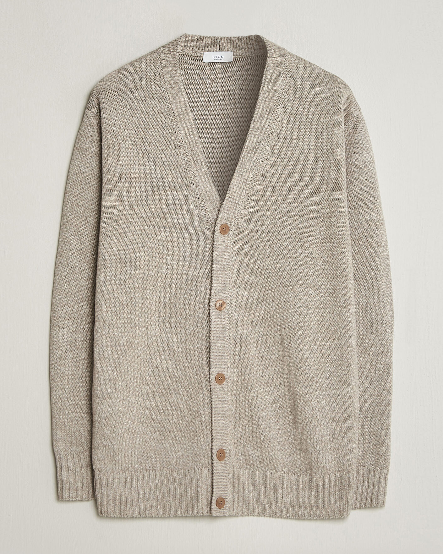 Herre | Trøjer | Eton | Cotton Linen Knitted Cardigan Beige