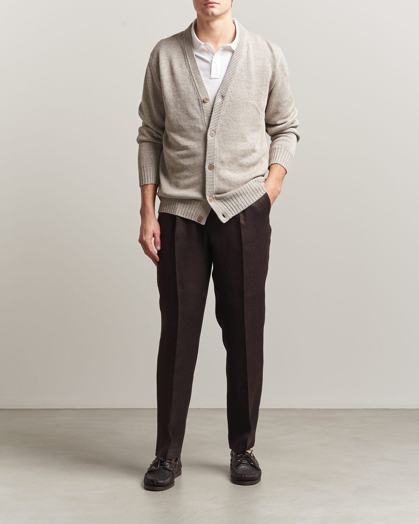 Herre | Trøjer | Eton | Cotton Linen Knitted Cardigan Beige