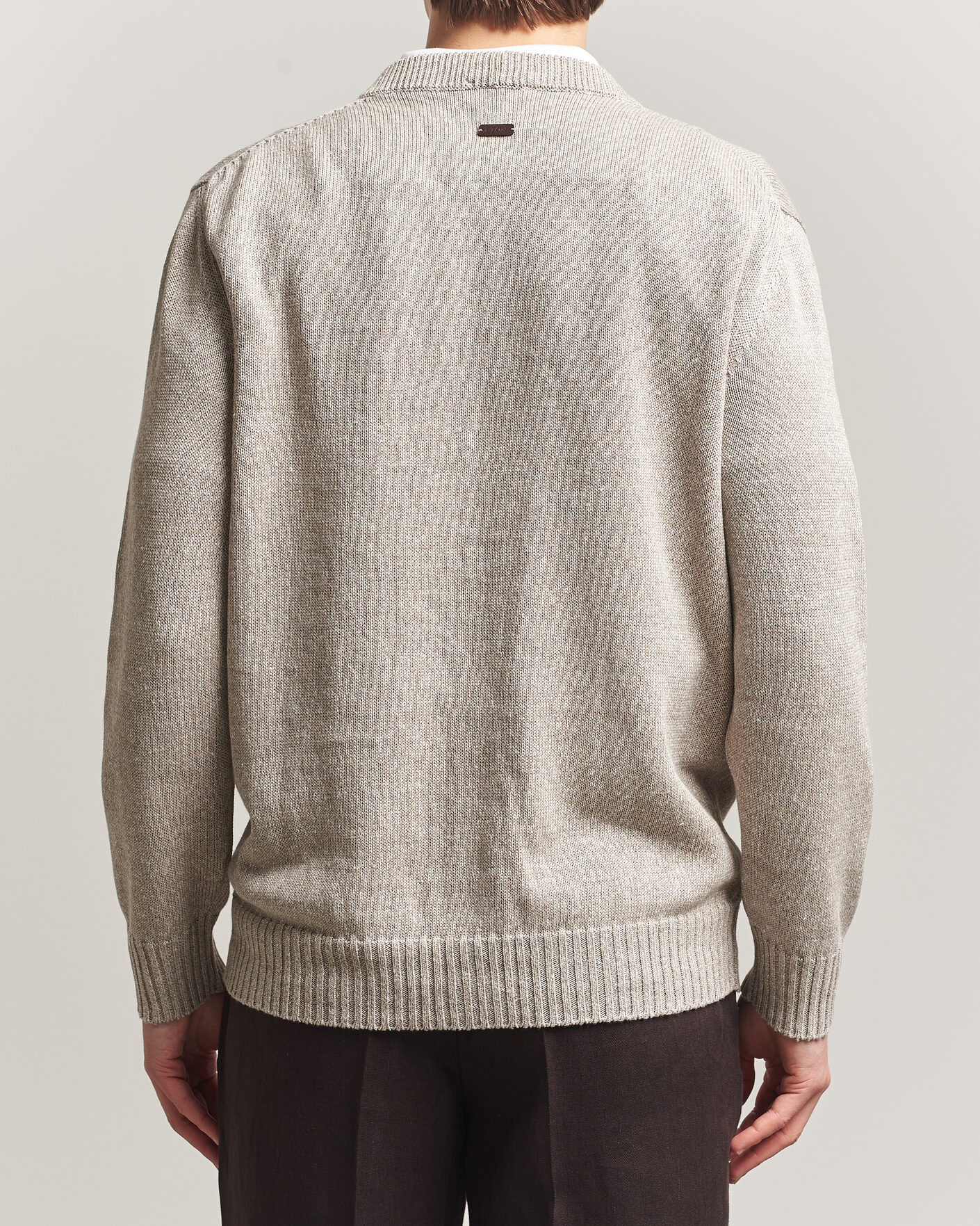 Herre | Trøjer | Eton | Cotton Linen Knitted Cardigan Beige