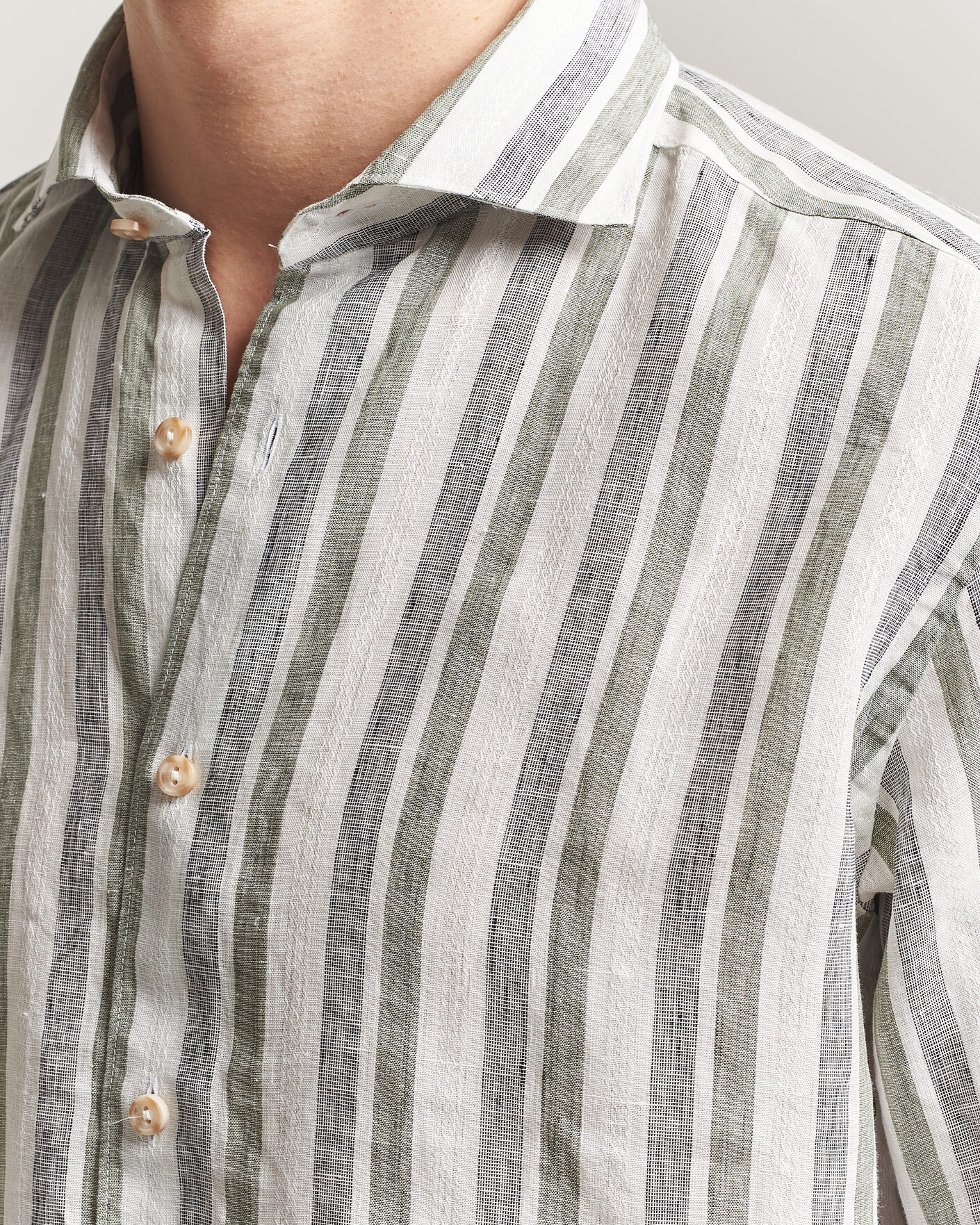 Herre | Skjorter | Eton | Casual Fit Striped Linen Shirt Dark Green