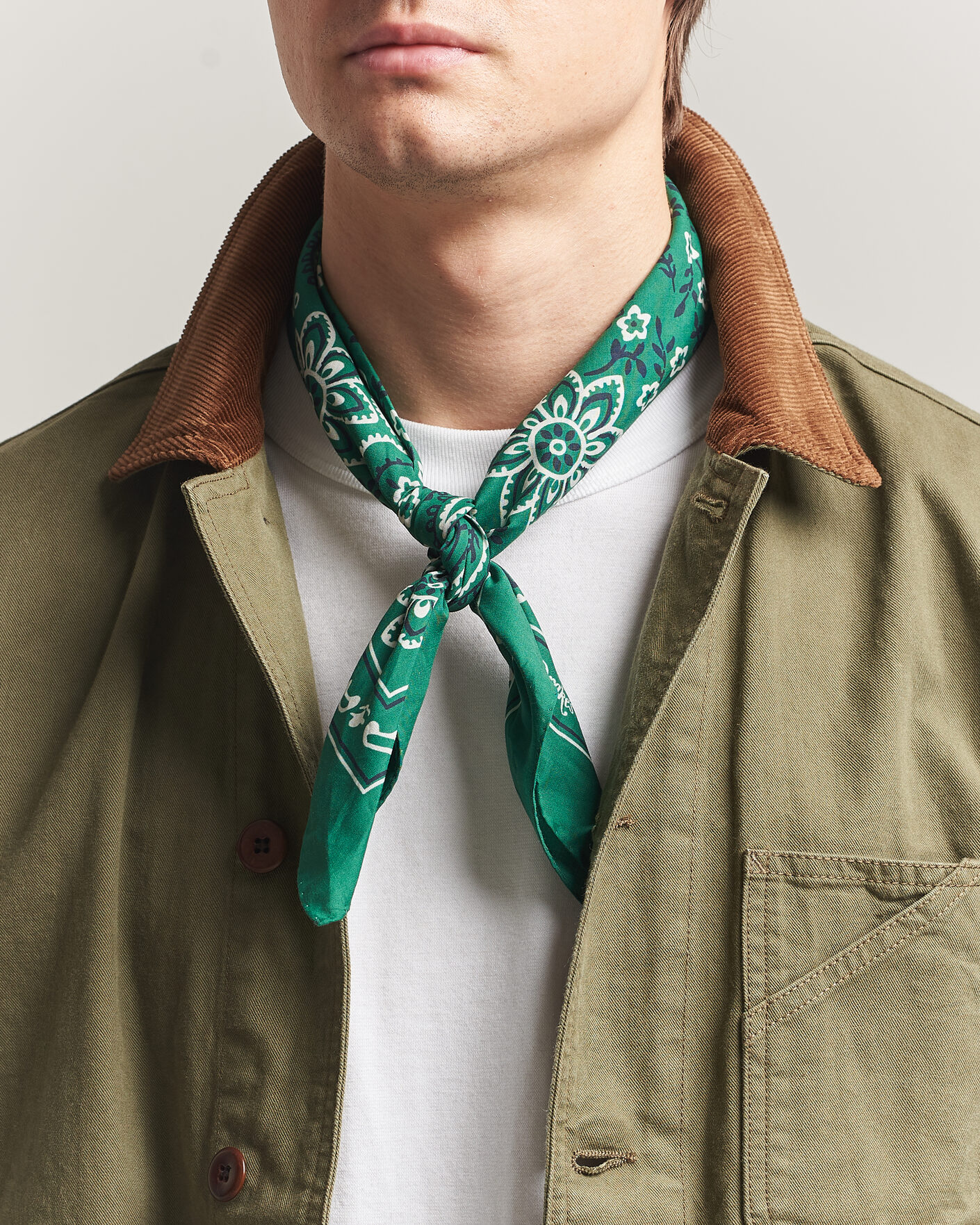 Herre | Tørklæde | Drake's | Classic Paisley Bandana Green