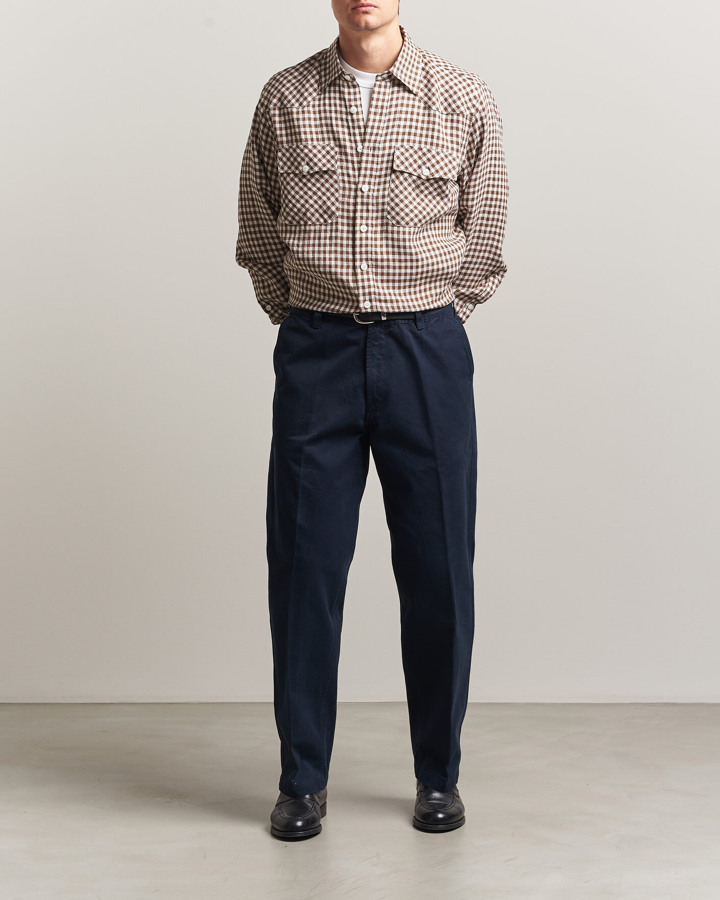 Herre | Bukser | Drake's | Peached Flat Front Cotton Chino Navy