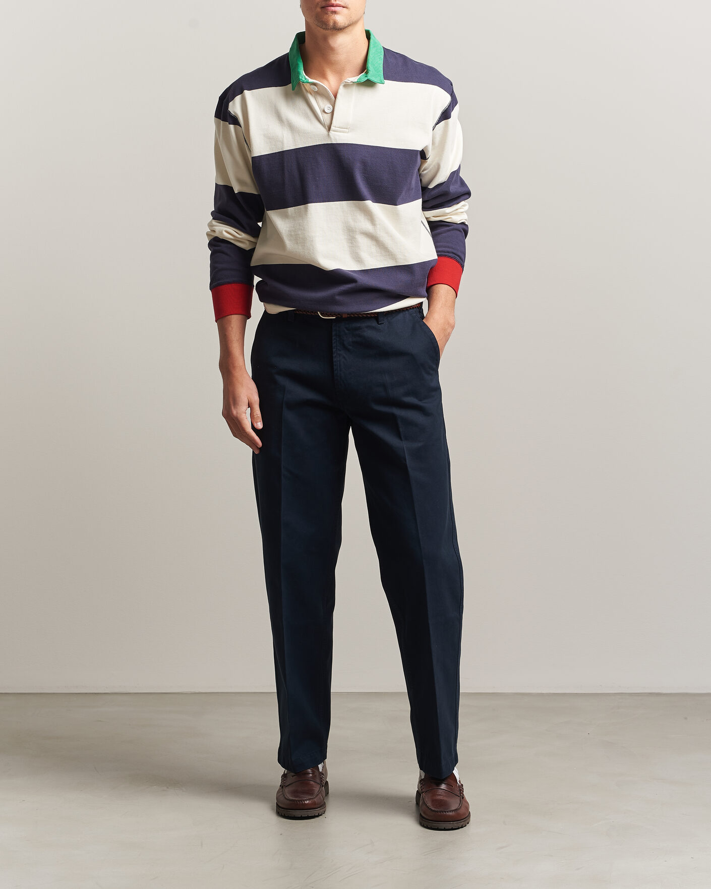 Herre | Bukser | Drake's | Peached Flat Front Cotton Chino Navy