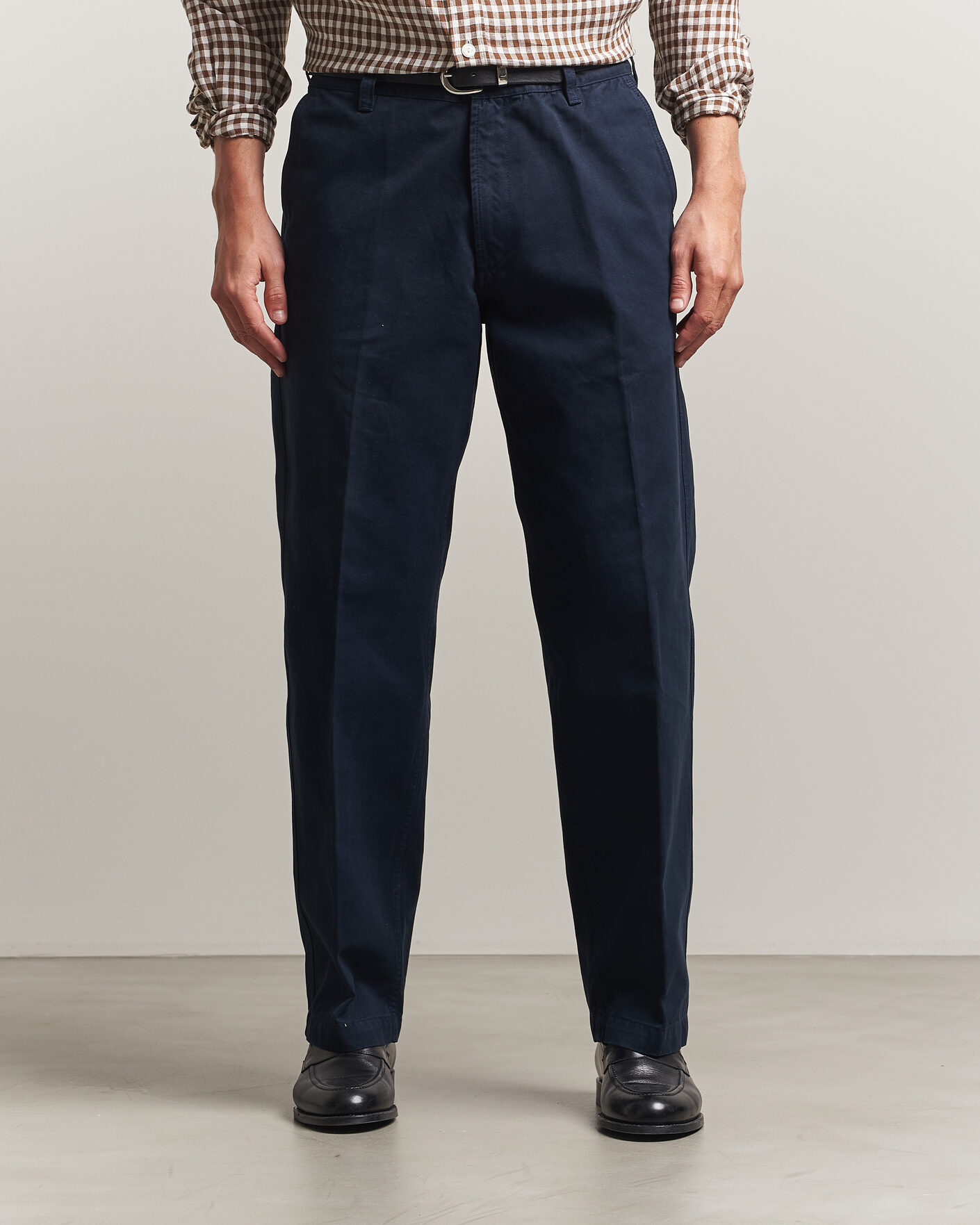 Herre | Bukser | Drake's | Peached Flat Front Cotton Chino Navy