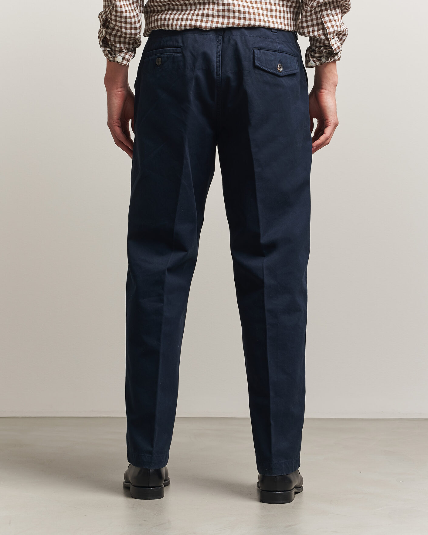 Herre | Bukser | Drake's | Peached Flat Front Cotton Chino Navy