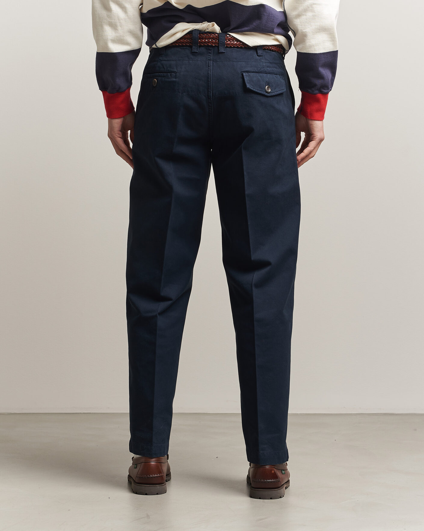 Herre | Bukser | Drake's | Peached Flat Front Cotton Chino Navy
