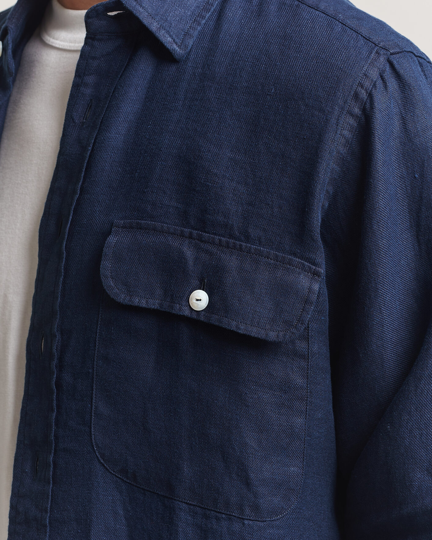 Herre | Skjorter | Drake's | Linen Twill Deep Pocket Work Shirt Navy
